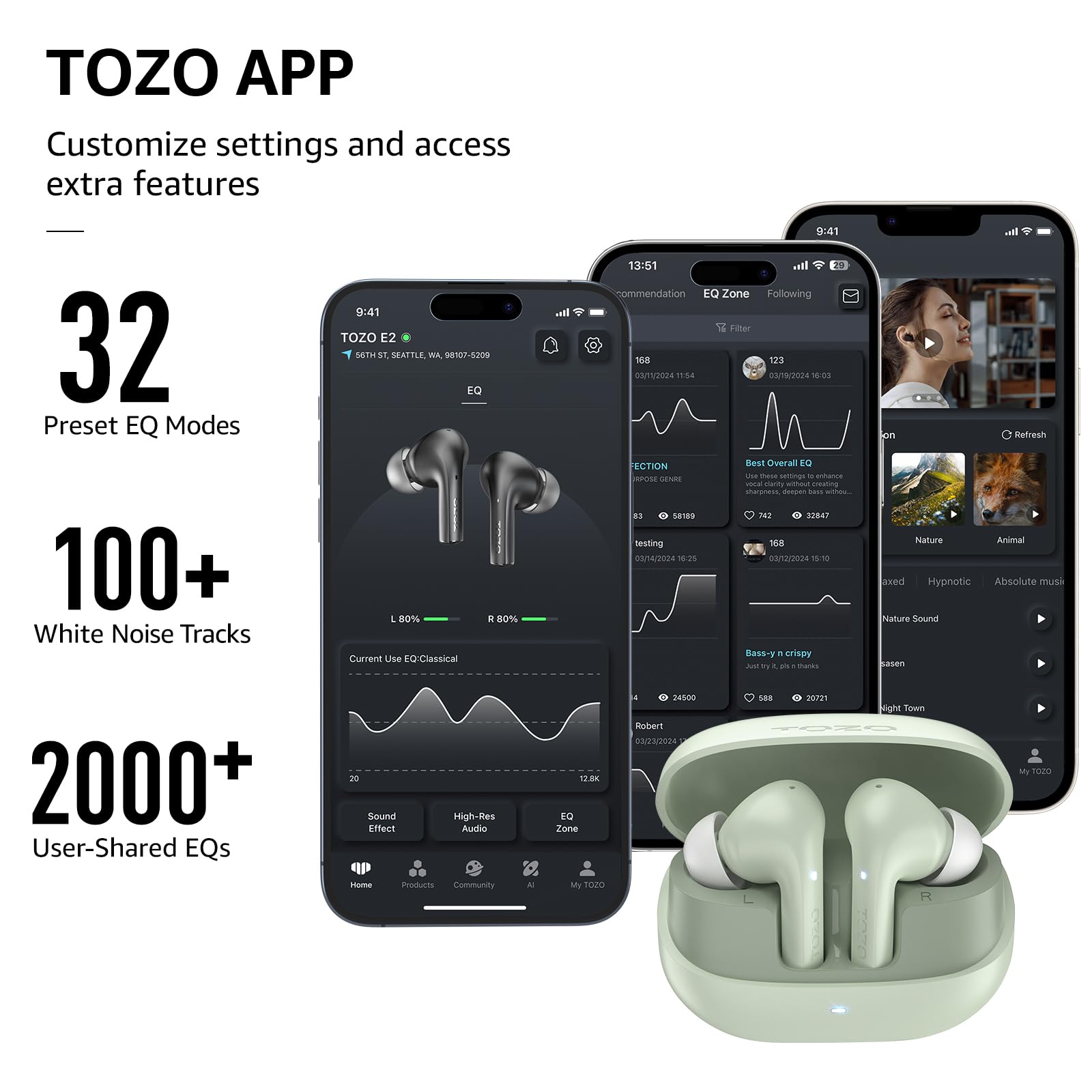Foto 6 pulgar | Auriculares Inalámbricos Tozo E2 Con 2 Micrófonos Ai Call 30h Playtime - Venta Internacional.