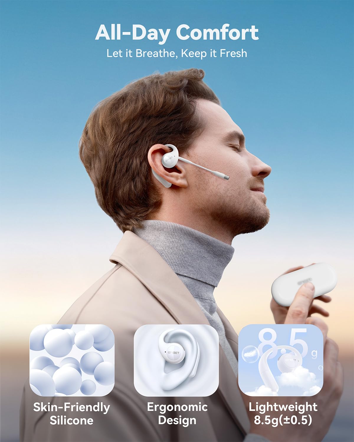 Foto 2 | Auriculares Abiertos Emeet Airflow Bluetooth 5.3 Con Micrófono Blancos - Venta Internacional.