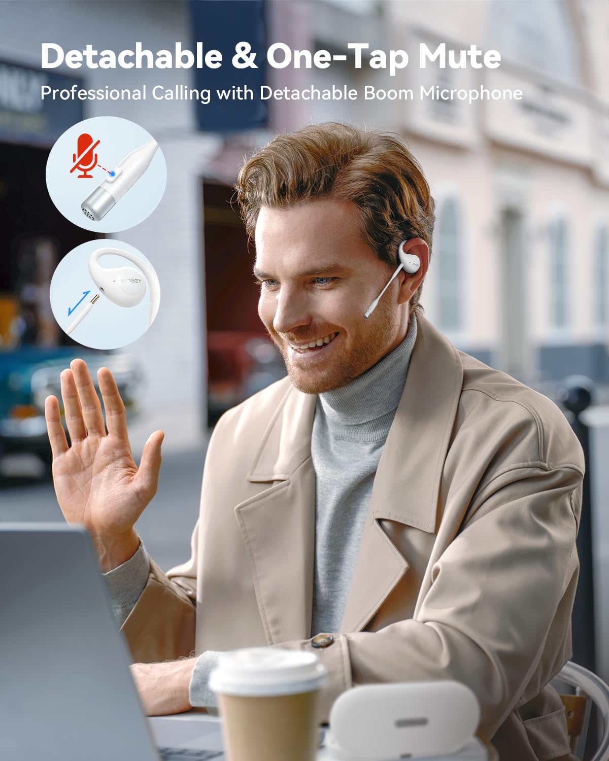Foto 3 | Auriculares Abiertos Emeet Airflow Bluetooth 5.3 Con Micrófono Blancos - Venta Internacional.