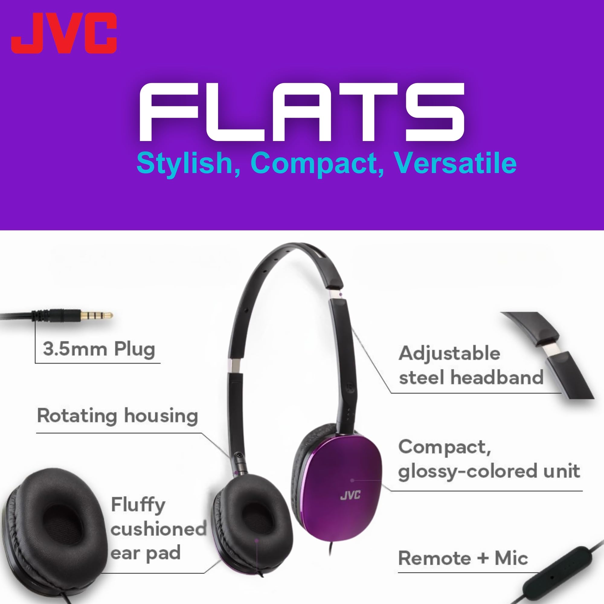 Foto 2 | Auriculares Jvc Flats  Supraaurales  Con Cable  Planos  Plegables  Controlador De 30 Mm - Venta Internacional.