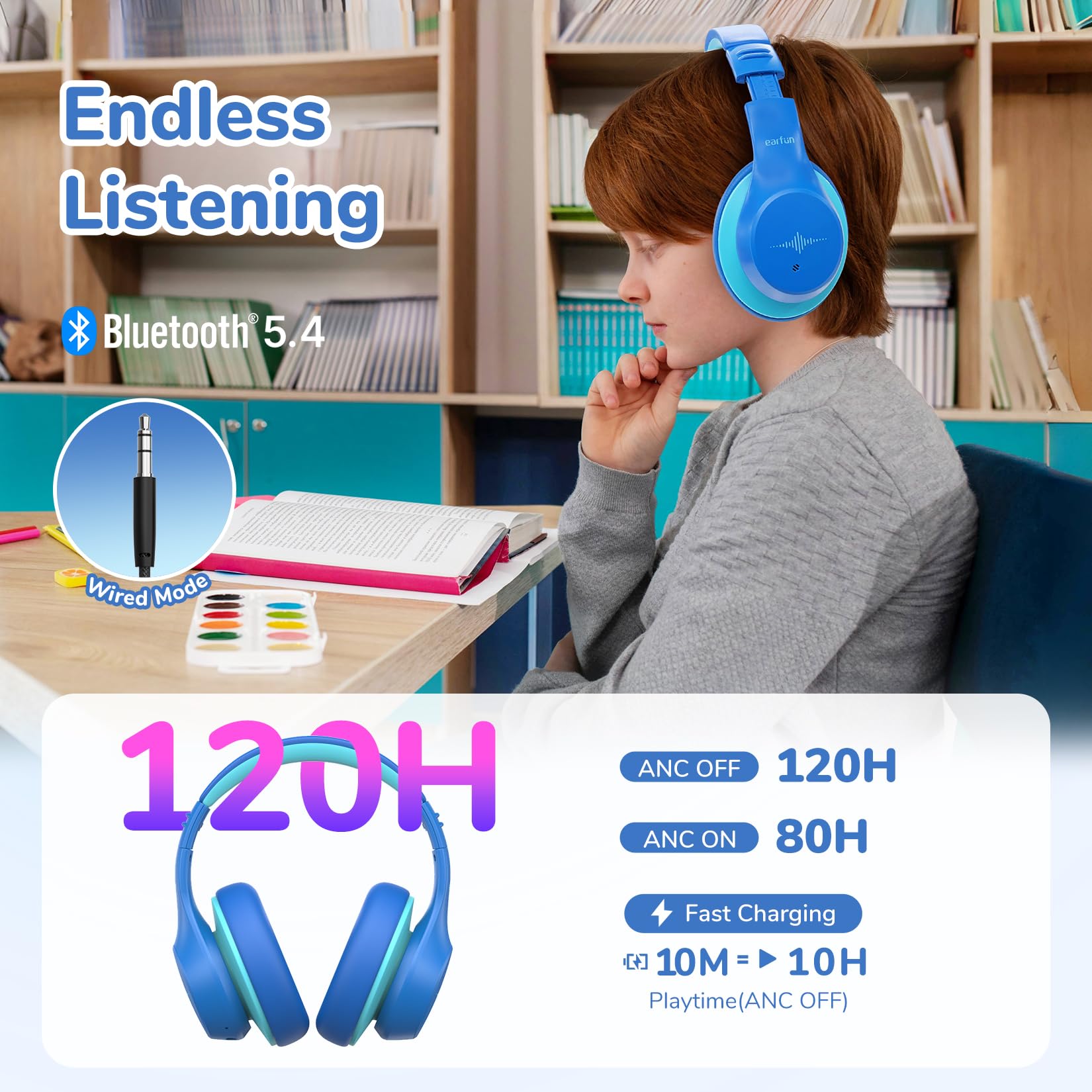 Foto 7 pulgar | Auriculares Earfun K4nc Con Cancelación Activa De Ruido Para Niños 120h - Venta Internacional.