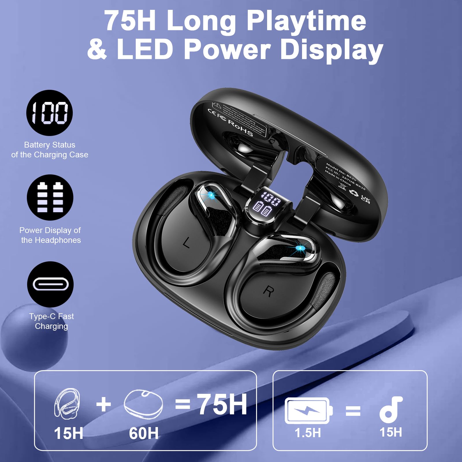 Foto 5 pulgar | Auriculares Inalámbricos Ltinist 75hrs Bluetooth 5.4 Con Micrófono Enc Ip7 - Venta Internacional.