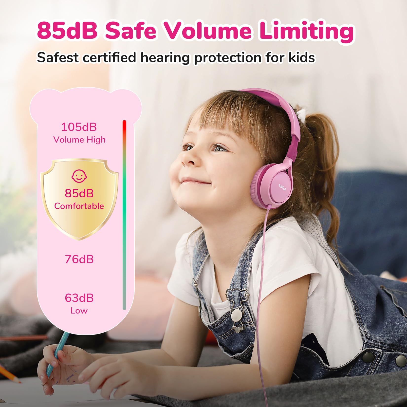 Foto 3 pulgar | Auriculares Earfun S1 Para Niños  Plegables  Con Cable  Límite De Volumen De 85 Db  Color Rosa - Venta Internacional.