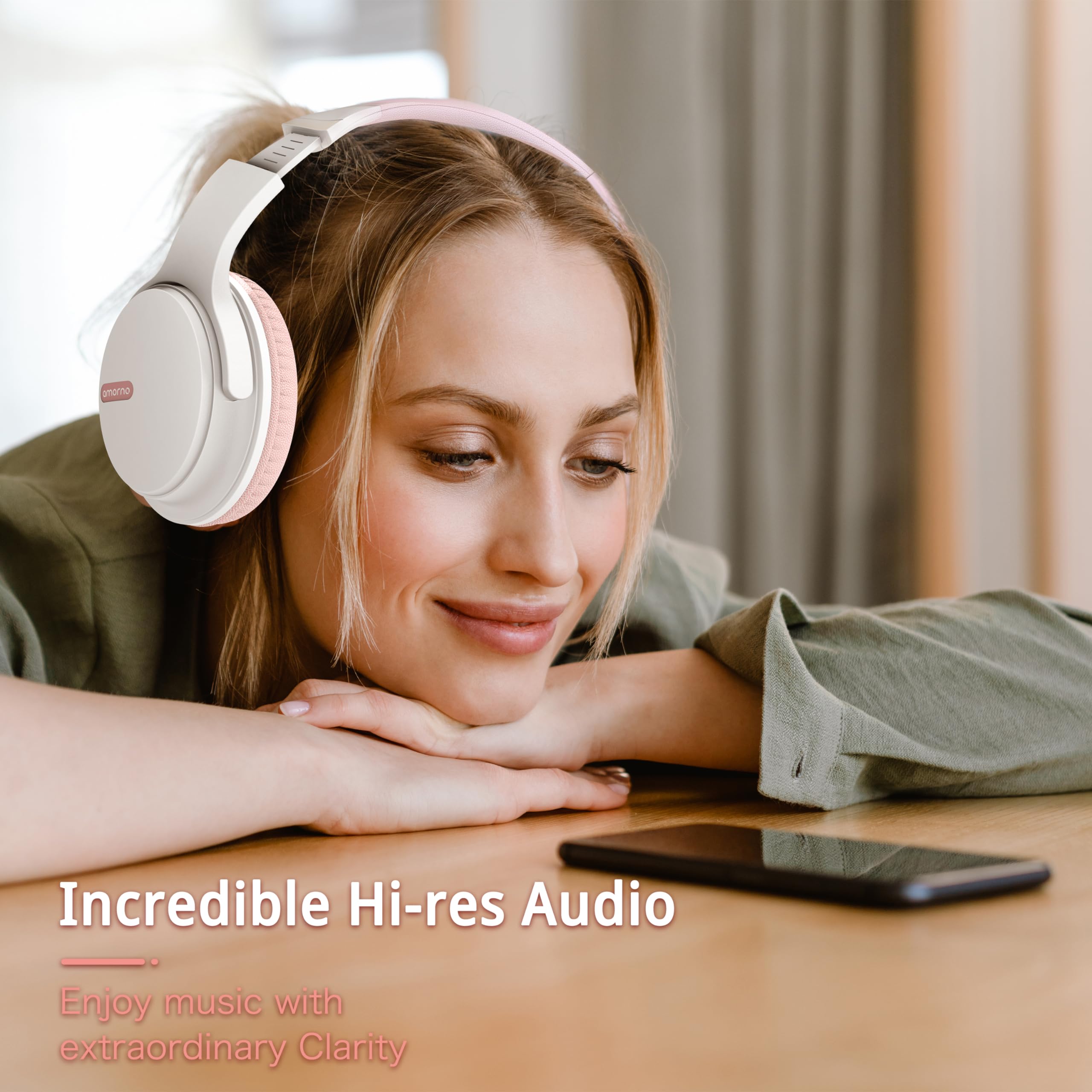 Foto 4 | Auriculares Bluetooth Amorno Over Ear  110 Horas De Reproducción  Color Rosa - Venta Internacional.