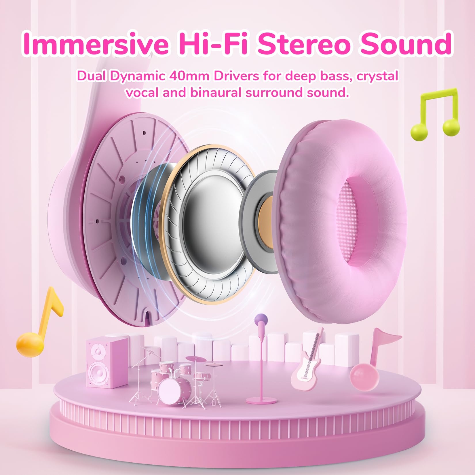Foto 4 | Auriculares Earfun K3 Kids Over Ear Con Micrófono De 85/94 Db  Volumen  Color Rosa - Venta Internacional.