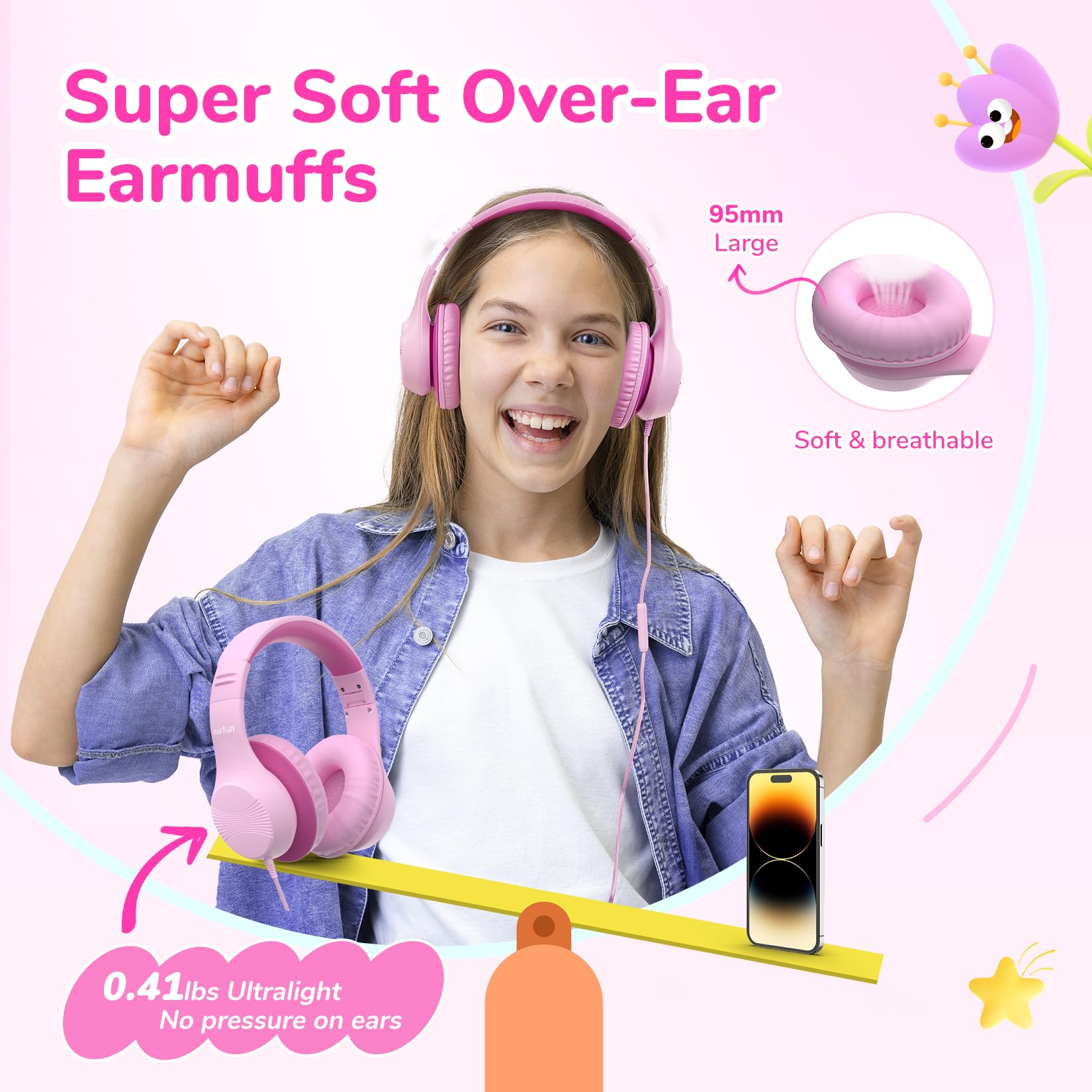 Foto 6 pulgar | Auriculares Earfun K3 Kids Over Ear Con Micrófono De 85/94 Db  Volumen  Color Rosa - Venta Internacional.