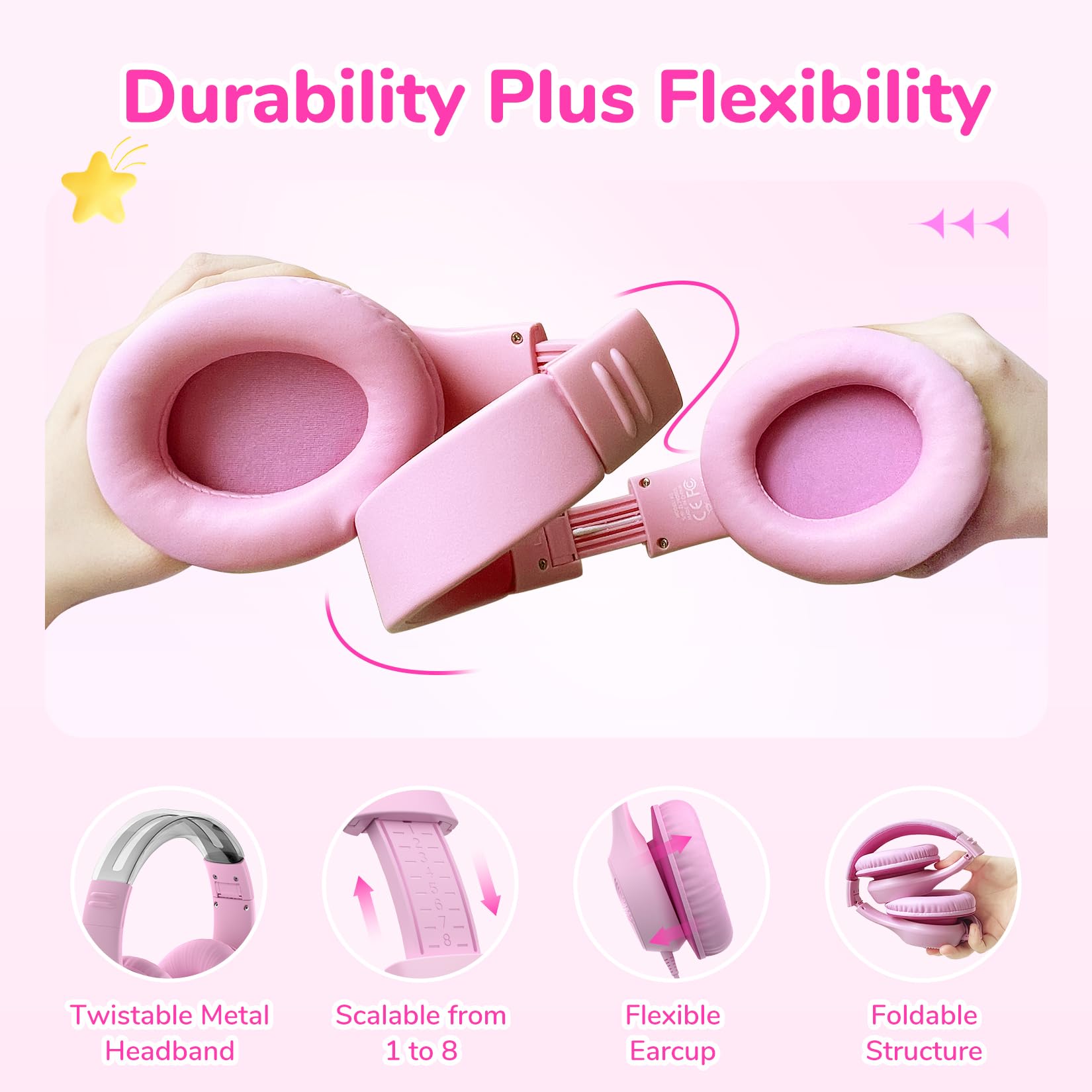 Foto 7 | Auriculares Earfun K3 Kids Over Ear Con Micrófono De 85/94 Db  Volumen  Color Rosa - Venta Internacional.