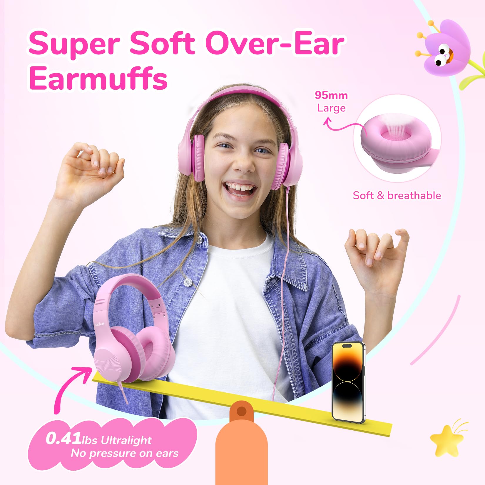 Foto 7 pulgar | Auriculares Earfun K3 Kids Con Límite De Volumen Para Colocar Sobre Las Orejas  Color Rosa - Venta Internacional.