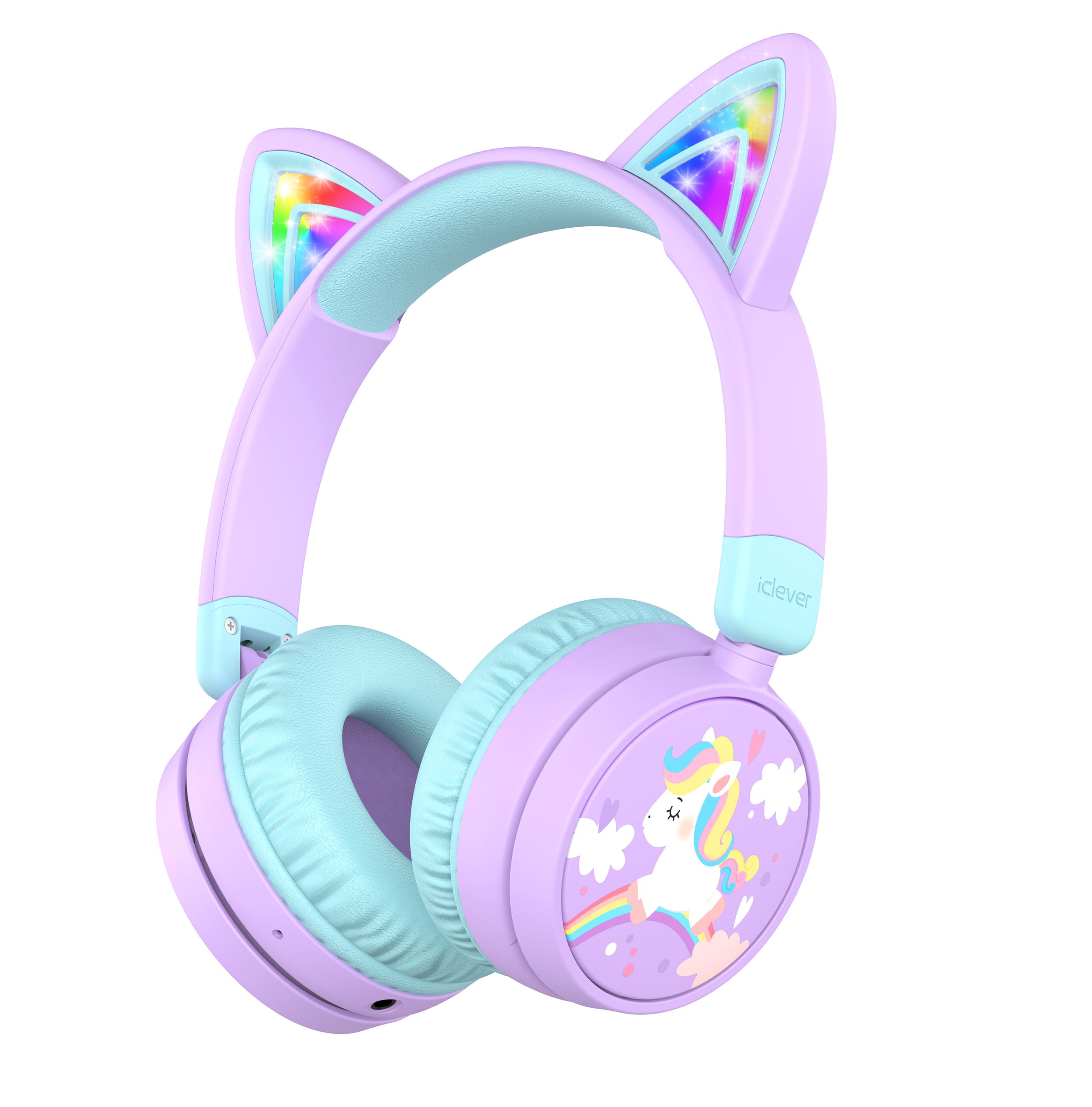 Auriculares Para Niños Iclever Cat Ear Led Con Iluminación Led Inalámbrica  Color Morado - Venta Internacional.