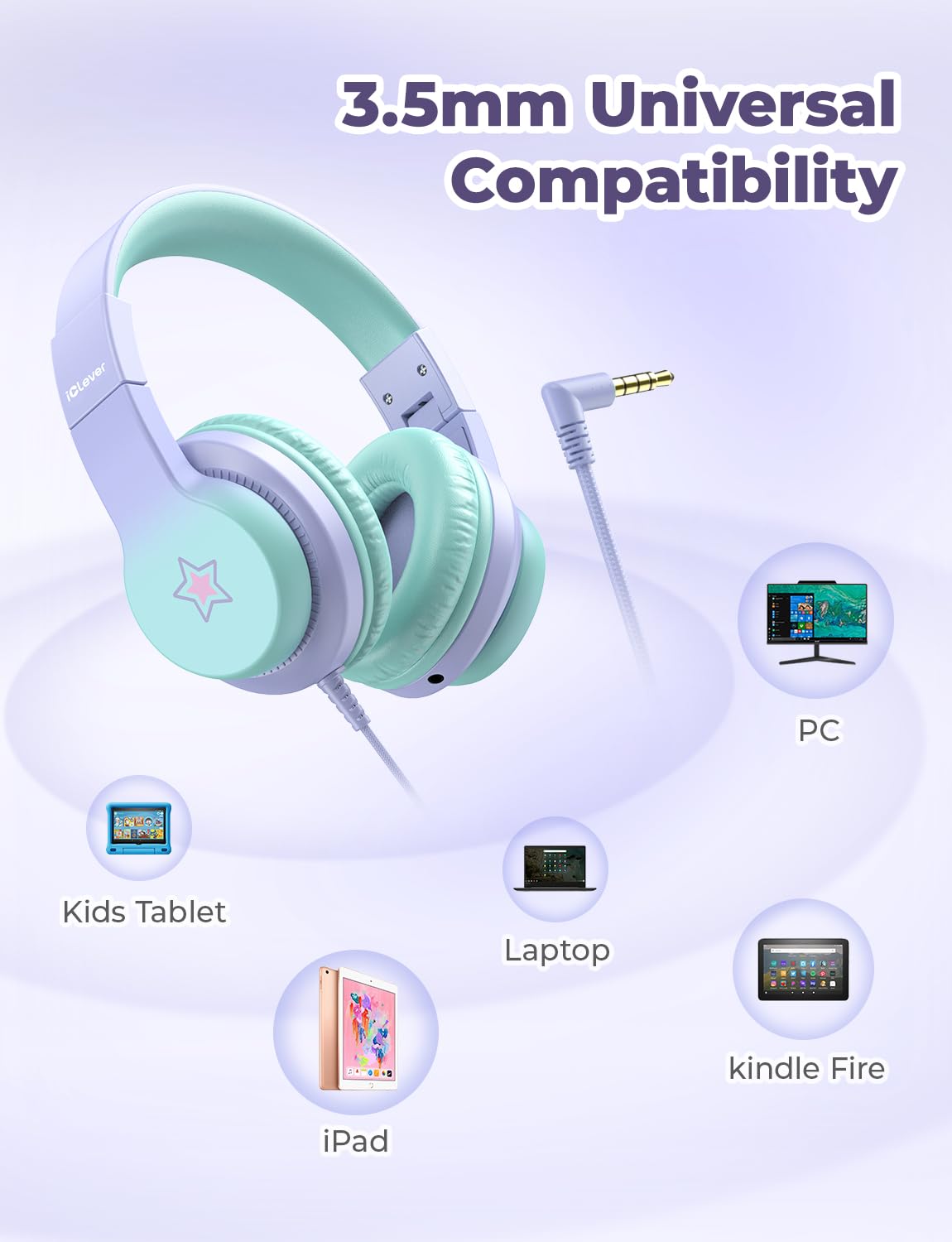 Foto 6 pulgar | Auriculares Iclever Hs19s Para Niños Con Micrófono Y Límite De Volumen De 85 Dba - Venta Internacional.