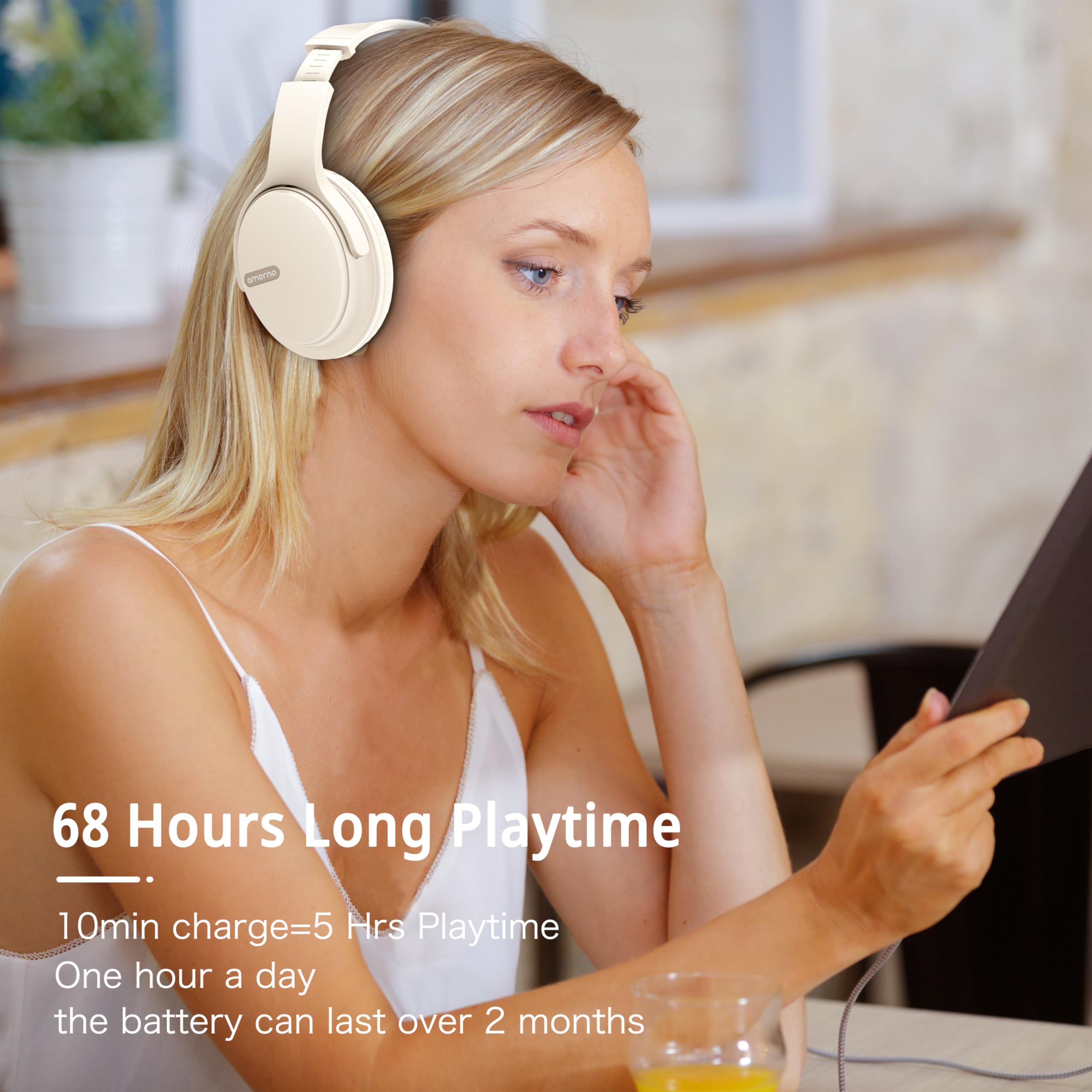 Foto 6 pulgar | Auriculares Bluetooth Amorno Over Ear De 68 Horas De Reproducción  Color Blanco - Venta Internacional.