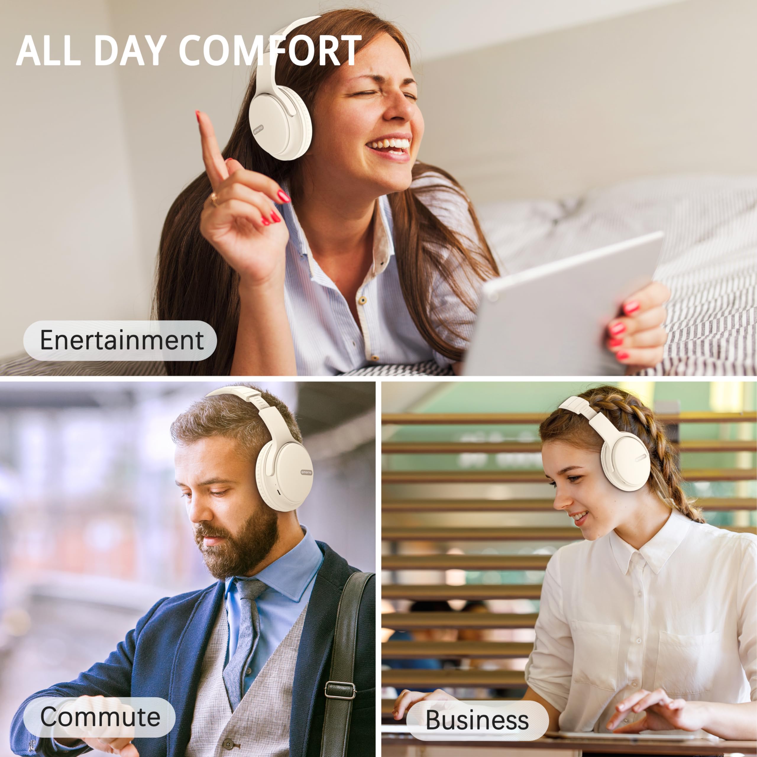 Foto 7 | Auriculares Bluetooth Amorno Over Ear De 68 Horas De Reproducción  Color Blanco - Venta Internacional.
