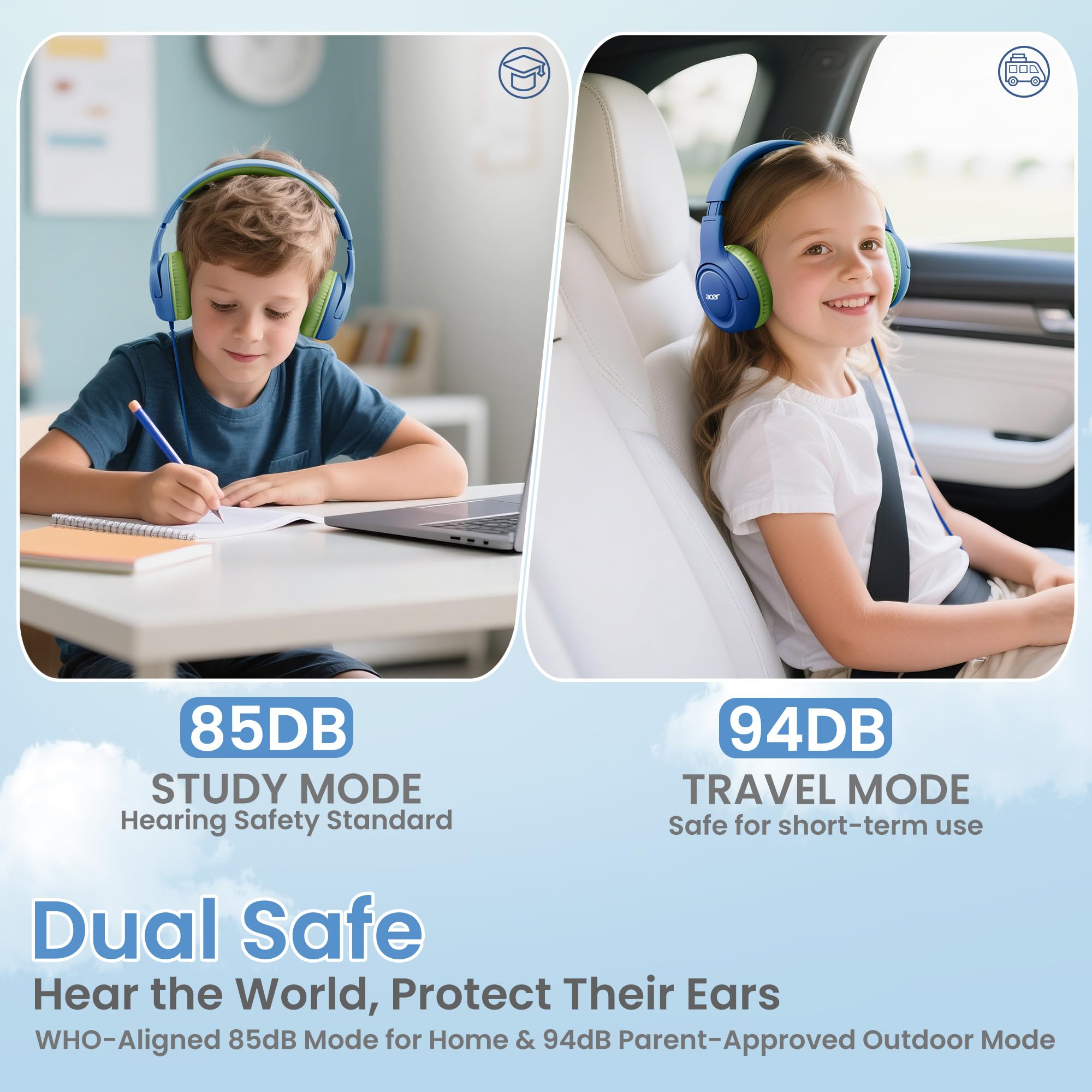 Foto 3 pulgar | Auriculares Para Niños Acer Hk03 Con Limitador De Volumen Para Colocar Sobre Las Orejas Con Cable - Venta Internacional