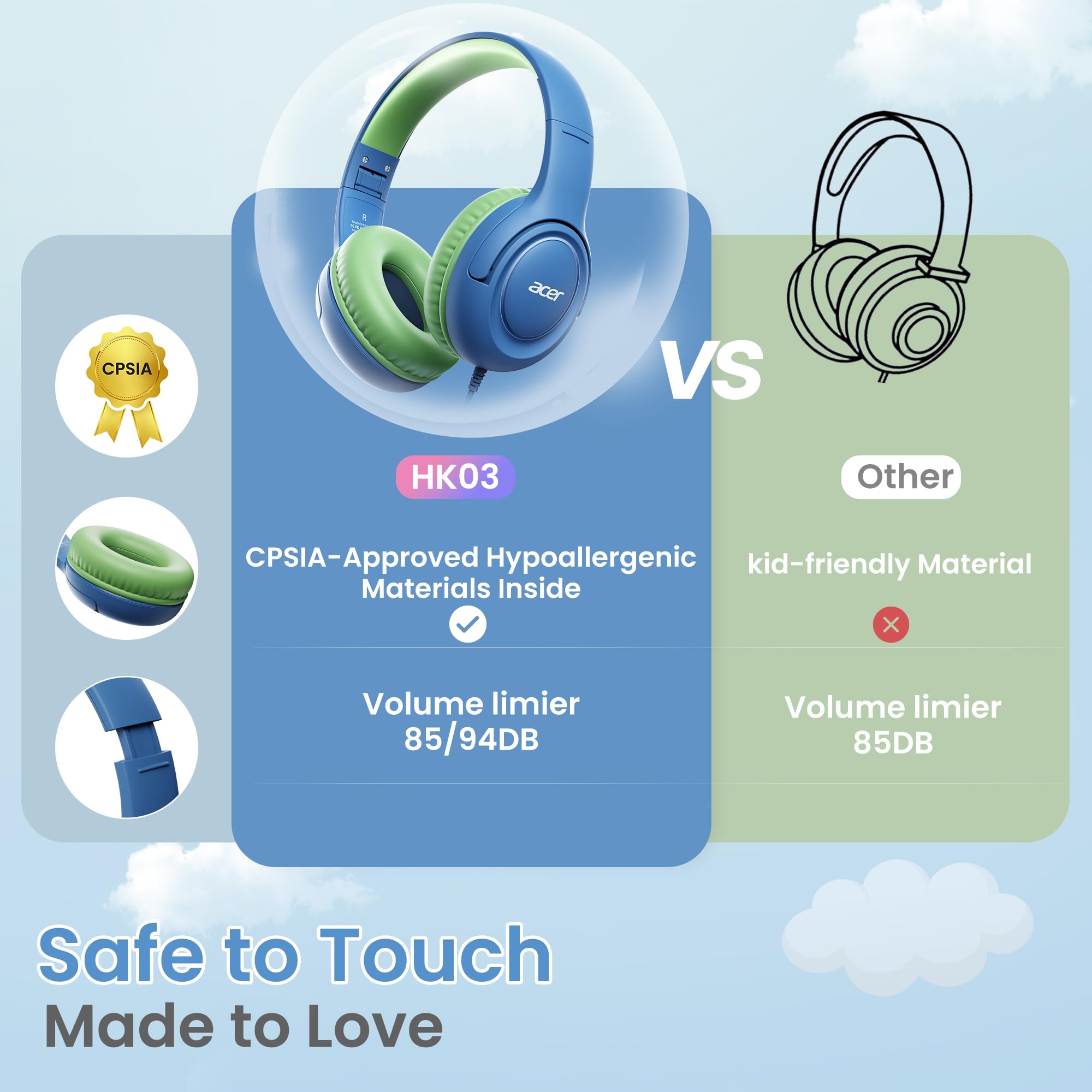 Foto 4 pulgar | Auriculares Para Niños Acer Hk03 Con Limitador De Volumen Para Colocar Sobre Las Orejas Con Cable - Venta Internacional