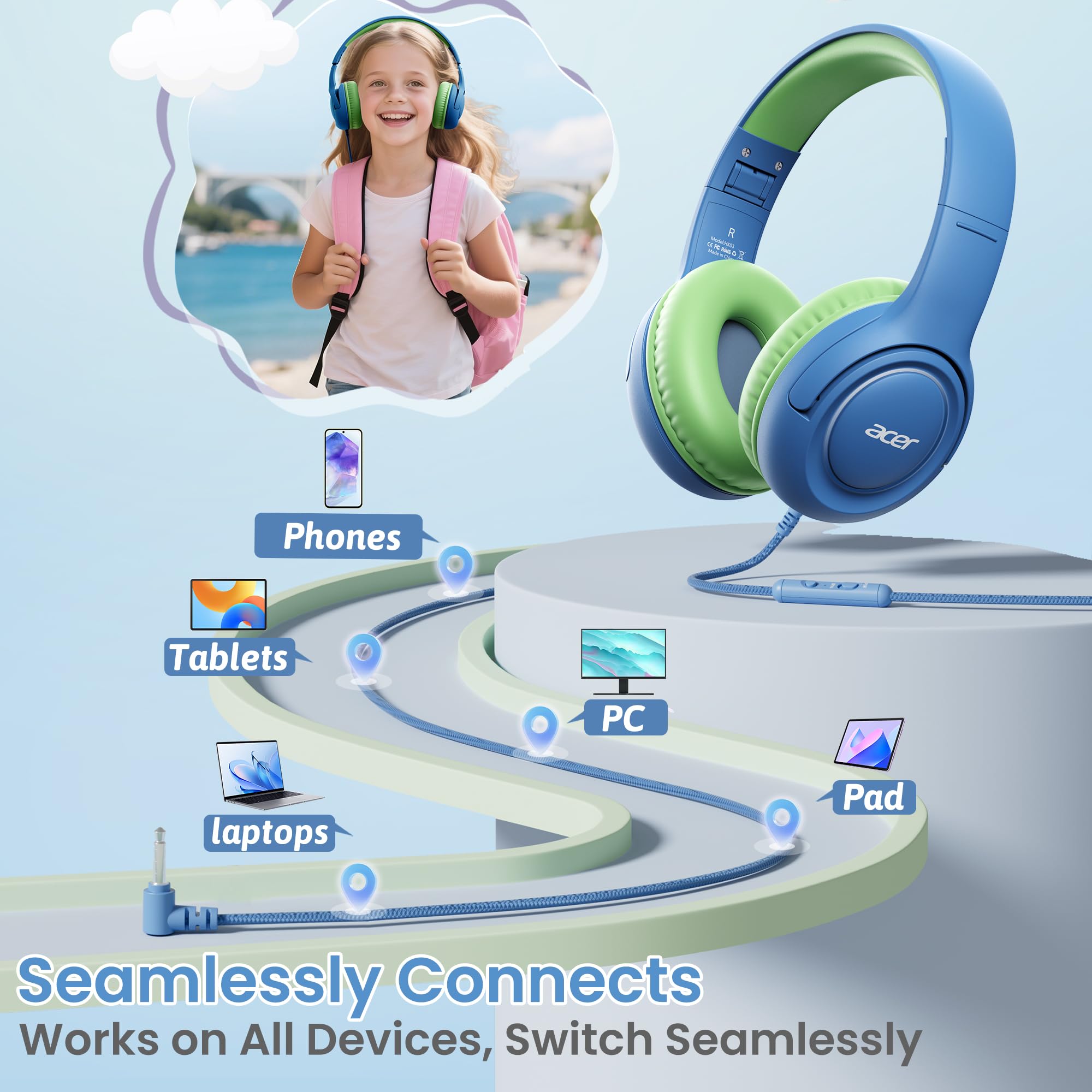 Foto 6 pulgar | Auriculares Para Niños Acer Hk03 Con Limitador De Volumen Para Colocar Sobre Las Orejas Con Cable - Venta Internacional
