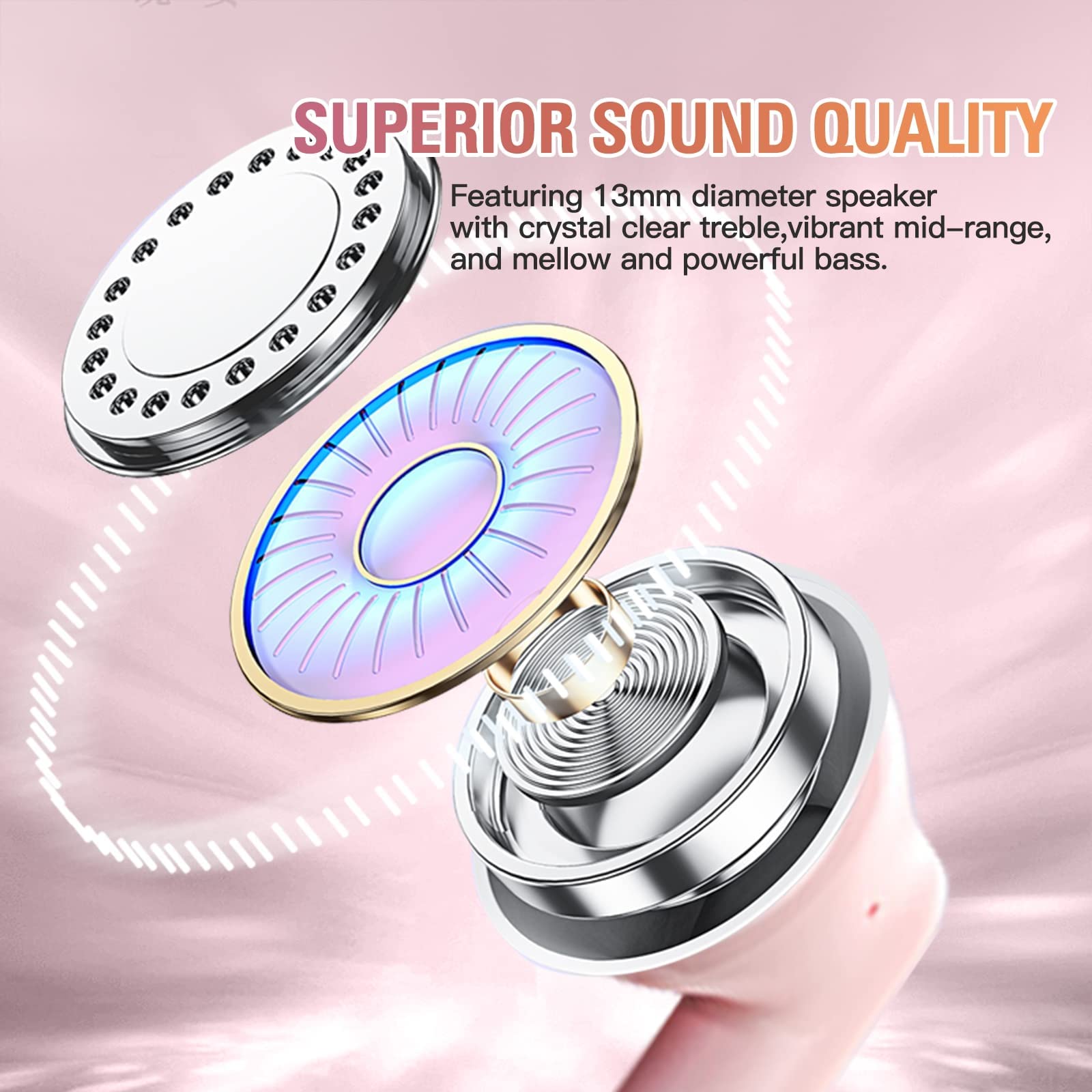 Foto 3 | Auriculares Inalámbricos Xmenha Pink Bluetooth 5.3 Con Micrófono Ipx5 A Prueba De Agua - Venta Internacional.