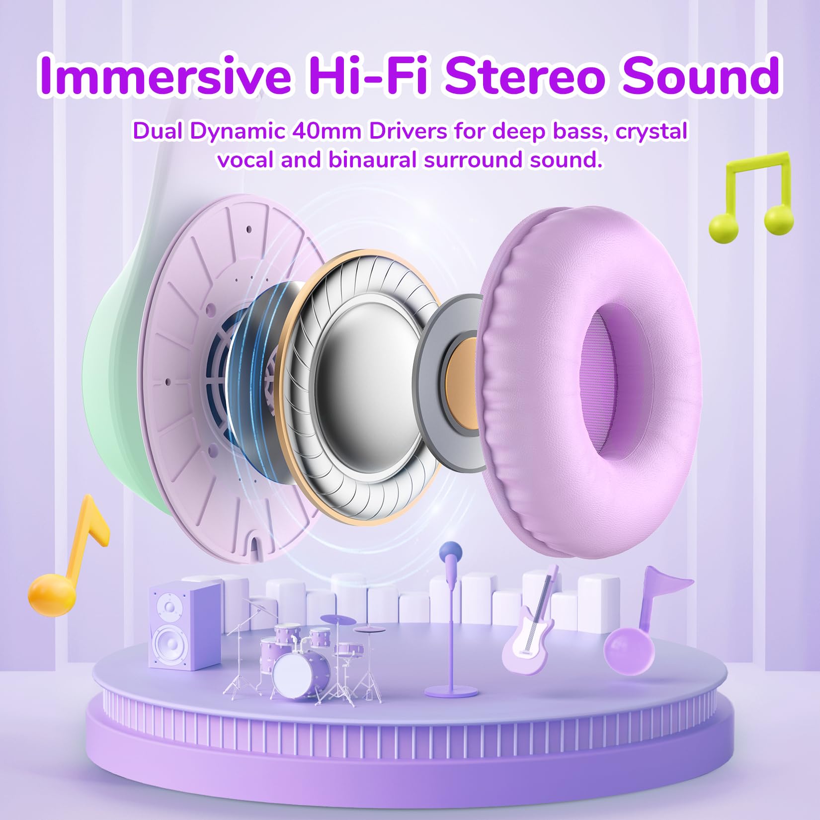 Foto 5 pulgar | Auriculares Earfun K3 Kids Over Ear Con Micrófono 85/94db Violet - Venta Internacional.