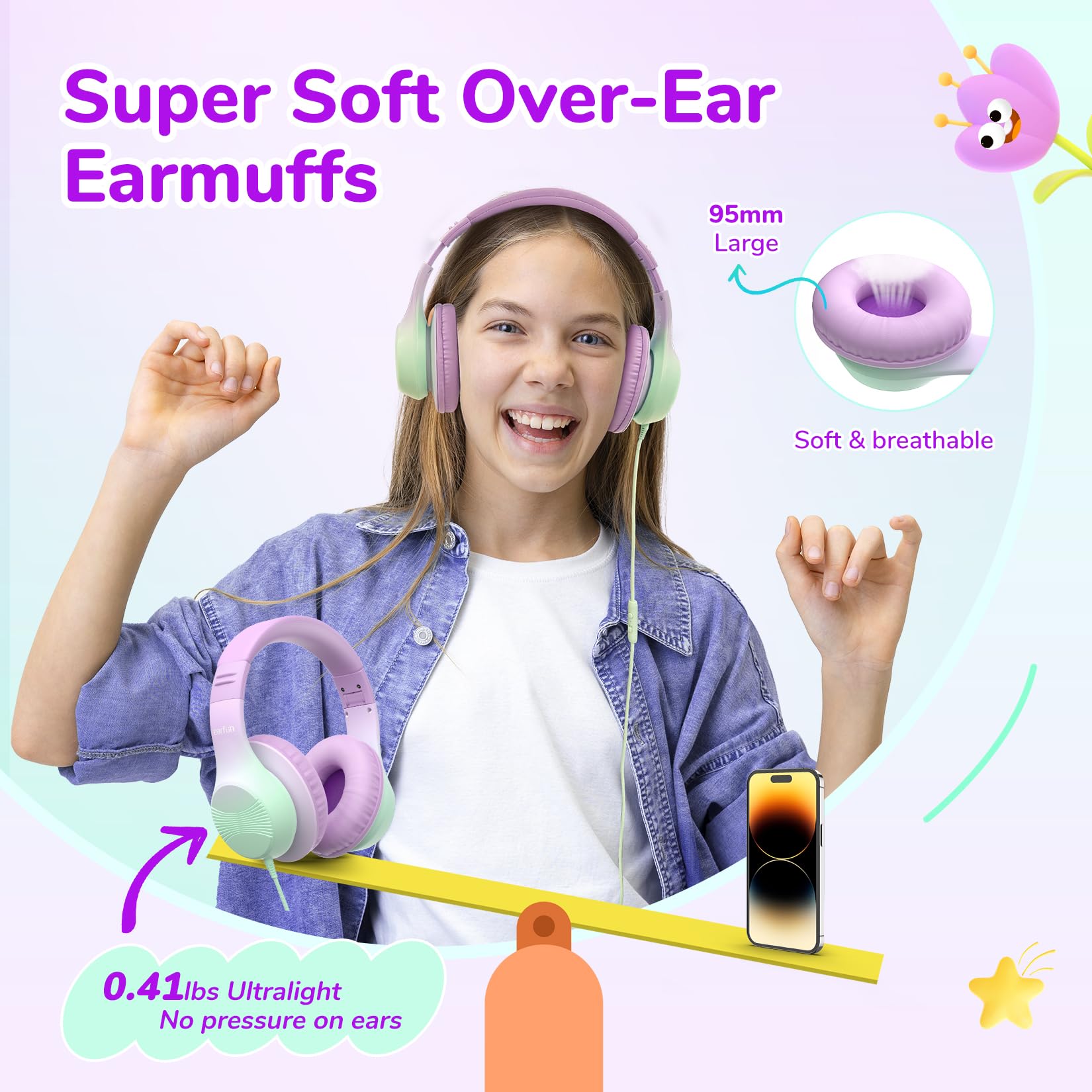 Foto 6 pulgar | Auriculares Earfun K3 Kids Over Ear Con Micrófono 85/94db Violet - Venta Internacional.