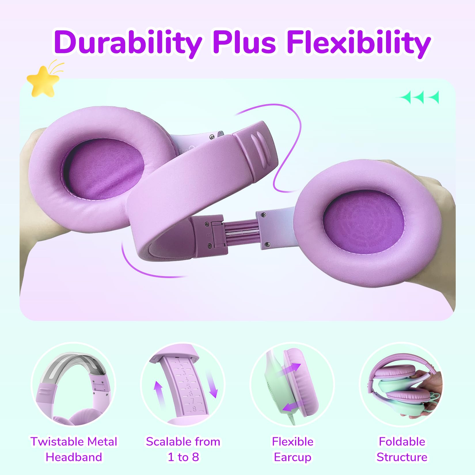 Foto 8 pulgar | Auriculares Earfun K3 Kids Over Ear Con Micrófono 85/94db Violet - Venta Internacional.
