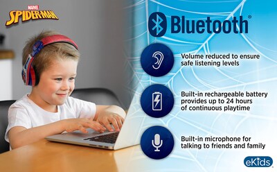 Foto 4 | Auriculares Ekids Spiderman Inalámbricos Bluetooth Con Micrófono Para Niños - Venta Internacional.