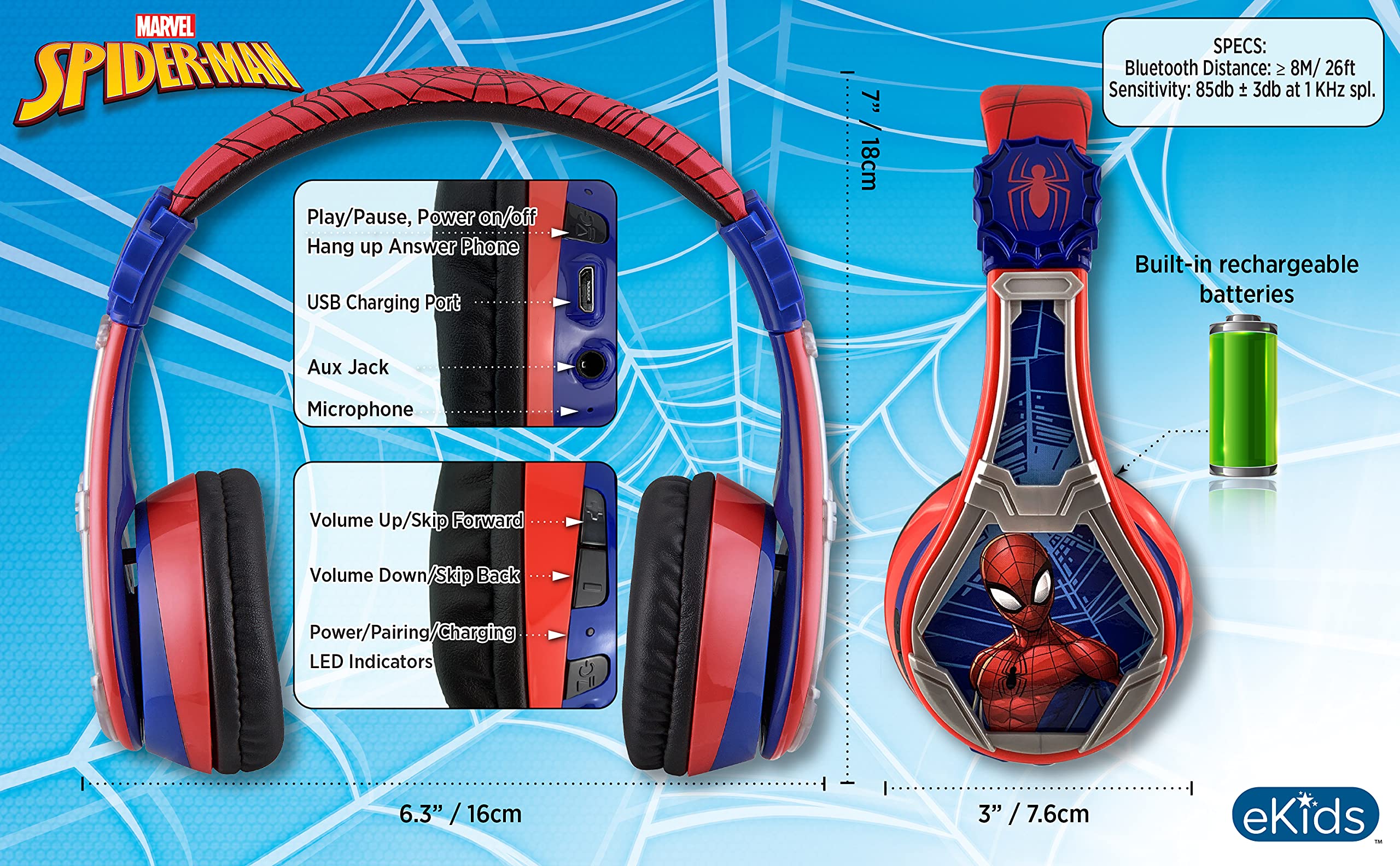 Foto 6 pulgar | Auriculares Ekids Spiderman Inalámbricos Bluetooth Con Micrófono Para Niños - Venta Internacional.