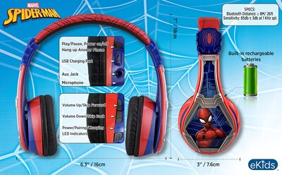 Foto 5 | Auriculares Ekids Spiderman Inalámbricos Bluetooth Con Micrófono Para Niños - Venta Internacional.