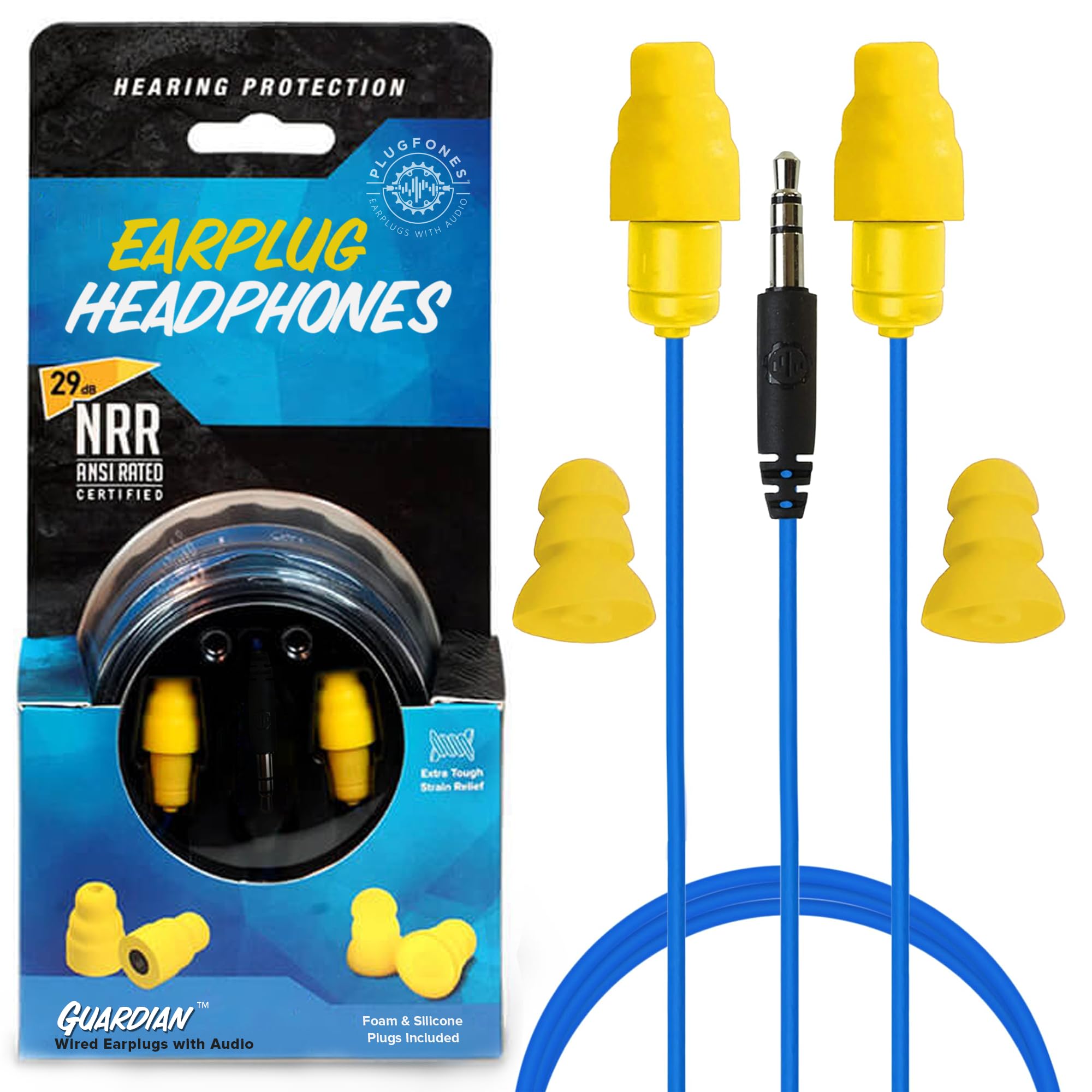 Auriculares Plugfones Guardian Wired Azul Y Amarillo - Venta Internacional.