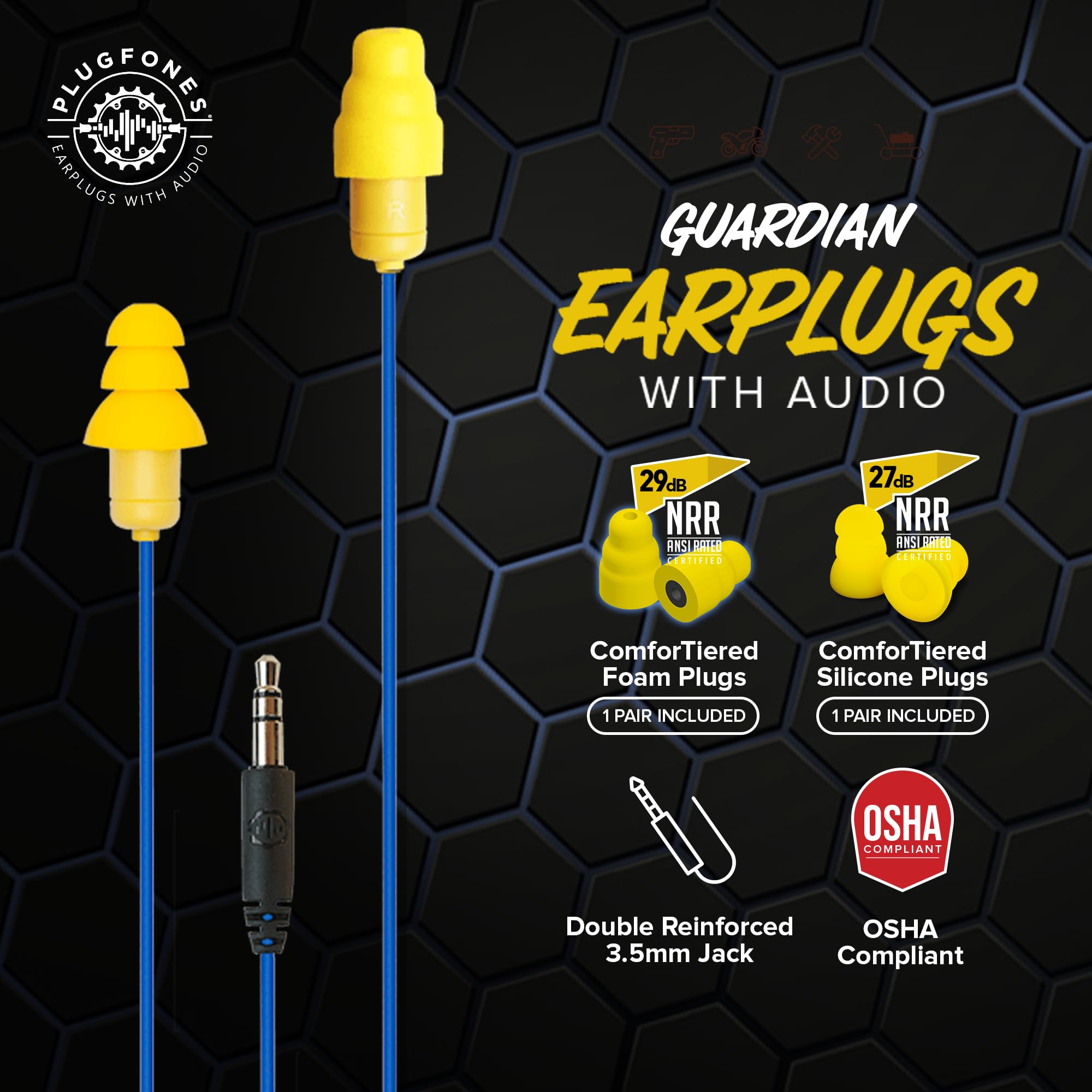 Foto 3 pulgar | Auriculares Plugfones Guardian Wired Azul Y Amarillo - Venta Internacional.