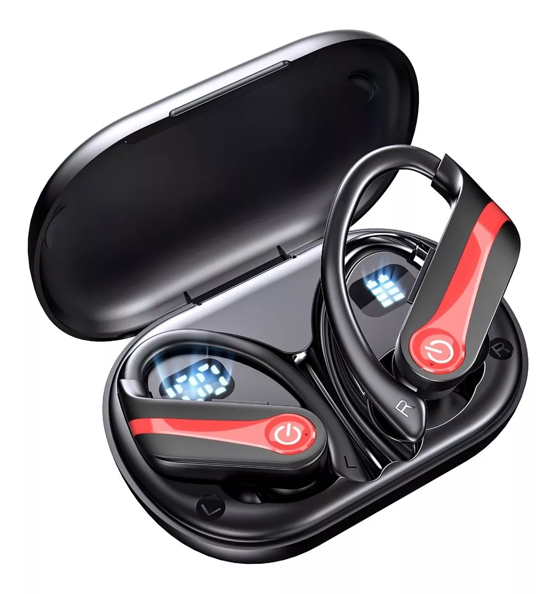 Audífonos Inalámbricos Malubero Bluetooth Deportivos V5.3 color Negros con Rojo