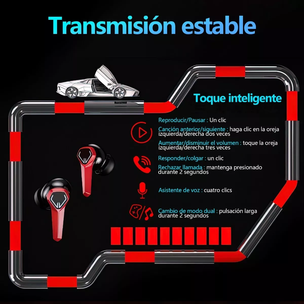 Foto 4 pulgar | Audífonos Gamer Malubero Bluetooth 5.0 Impermeable color Rojo Con Negro