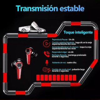 Foto 3 | Audífonos Gamer Malubero Bluetooth 5.0 Impermeable color Rojo Con Negro