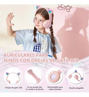 Foto 5 | Audífonos de Diadema BELUG Orejas de Gato Bluetooth 5.1 LED Rosa