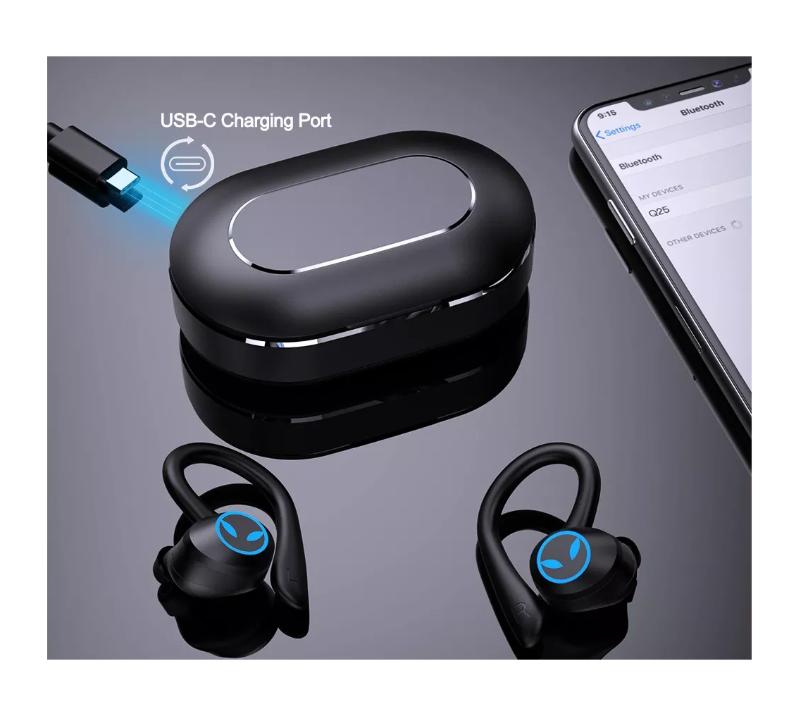 Foto 6 pulgar | Auriculares Deportivos Inalámbricos Bluetooth 5.3 con Gancho Negro