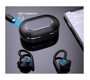 Foto 5 | Auriculares Deportivos Inalámbricos Bluetooth 5.3 con Gancho Negro