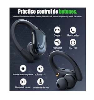 Foto 2 | Auriculares Inalámbricos Deportivos Bluetooth Con Ganchos Negro