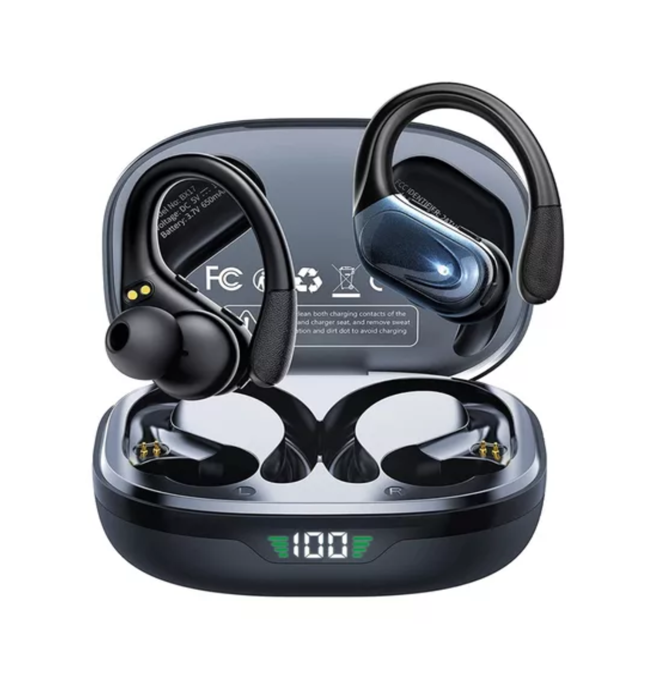 Auriculares Inalámbricos Deportivos Bluetooth Con Ganchos Negro