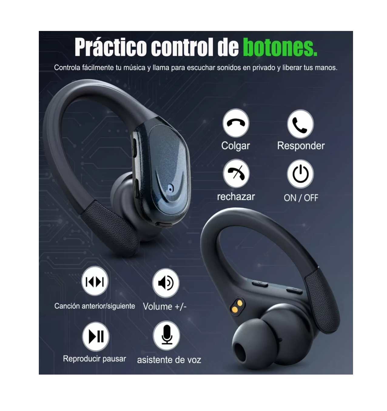 Foto 3 pulgar | Auriculares Inalámbricos Deportivos Bluetooth Con Ganchos Negro