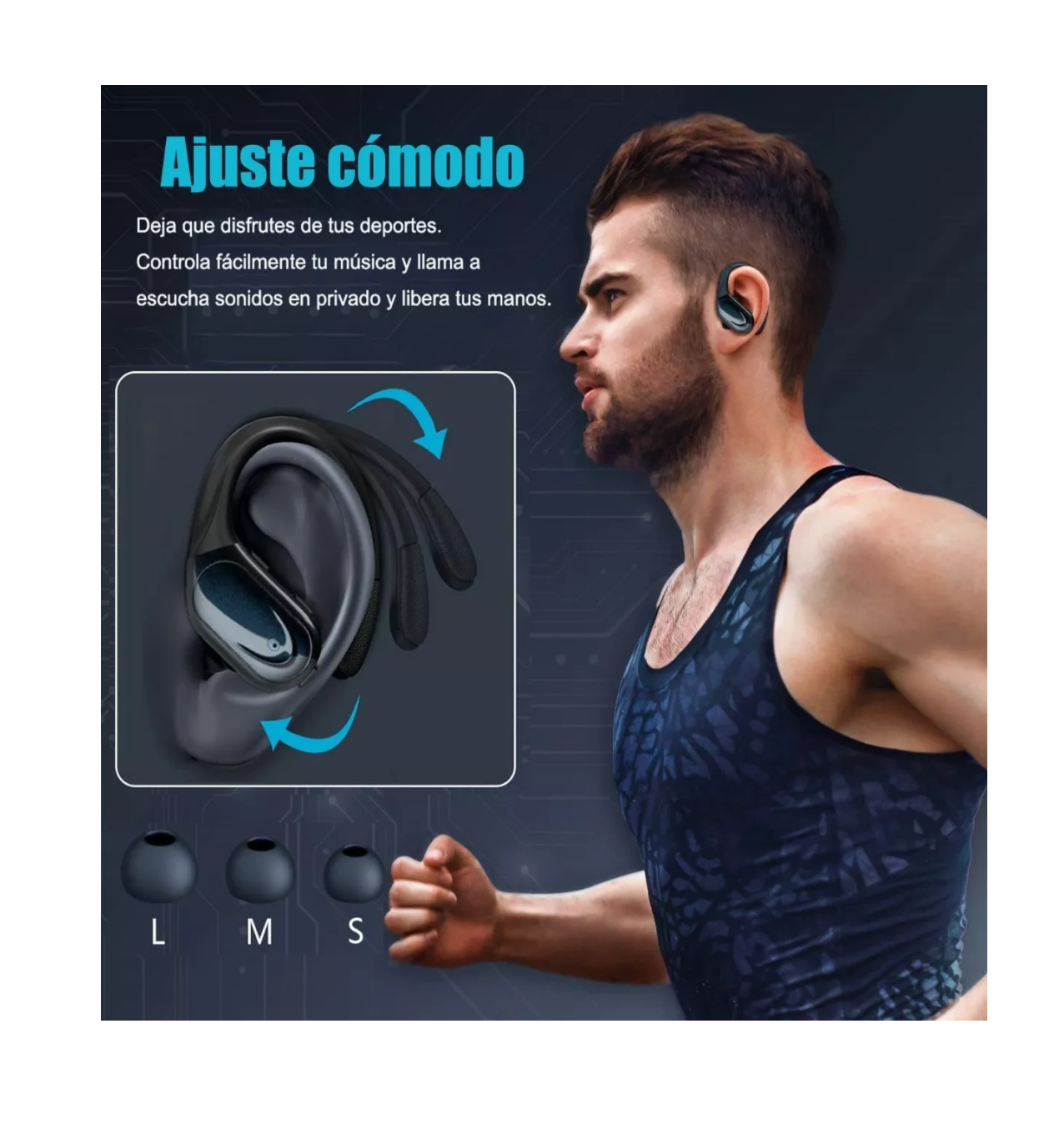 Foto 4 pulgar | Auriculares Inalámbricos Deportivos Bluetooth Con Ganchos Negro