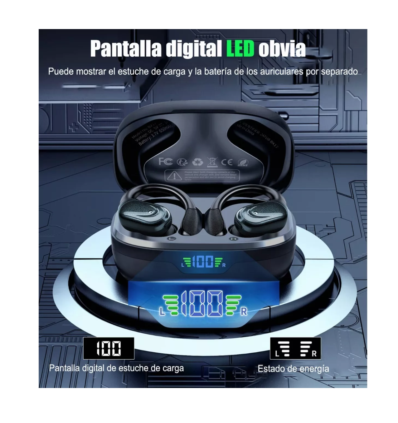 Foto 5 pulgar | Auriculares Inalámbricos Deportivos Bluetooth Con Ganchos Negro