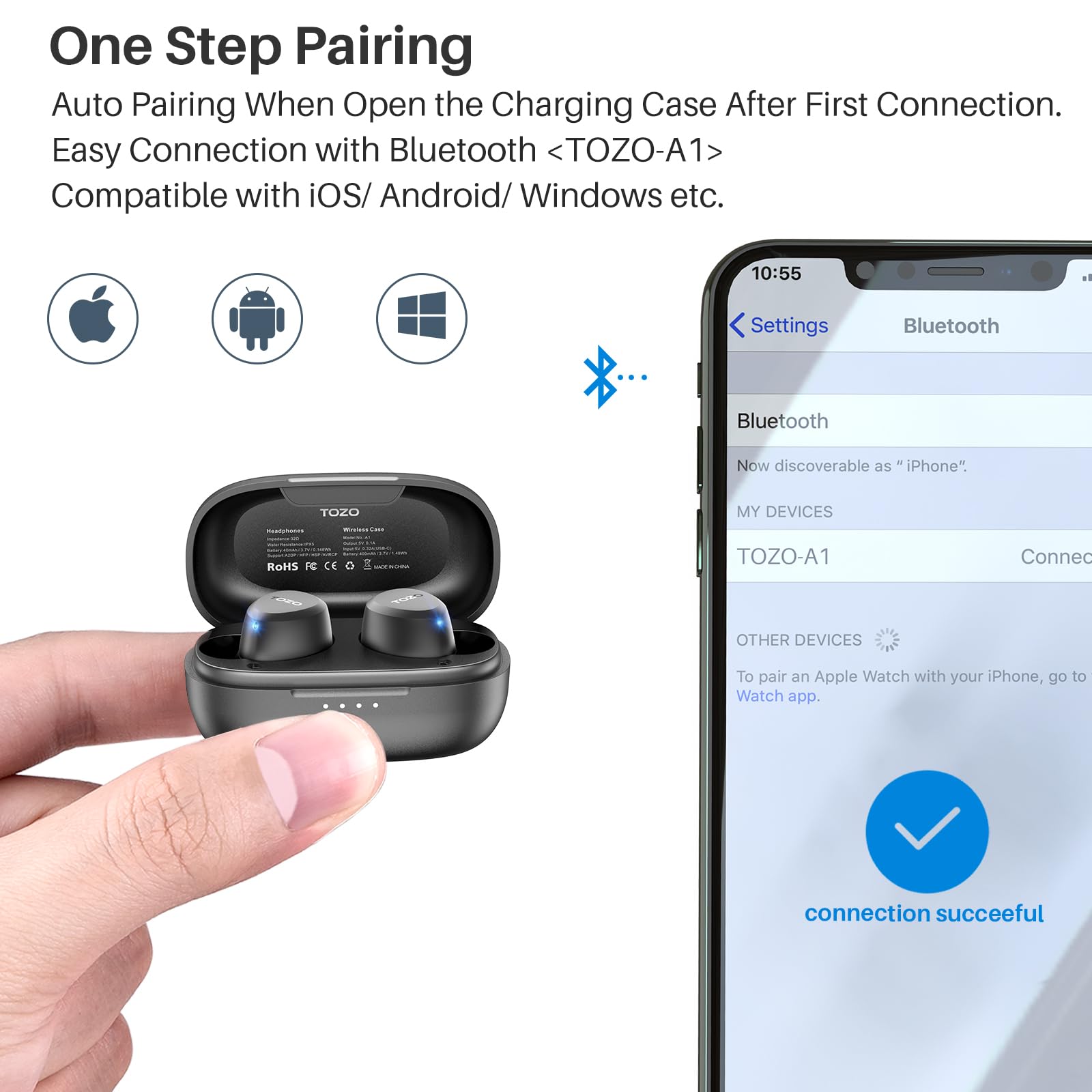 Foto 7 | Venta Internacional-Audífonos True Wireless Tozo Negros con Bluetooth