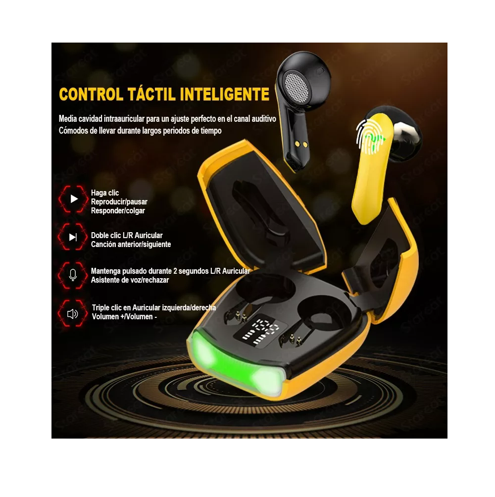 Foto 2 | Audífonos Gamer Bluetooth 5.2 Estéreo Pantalla Digit Amarillo