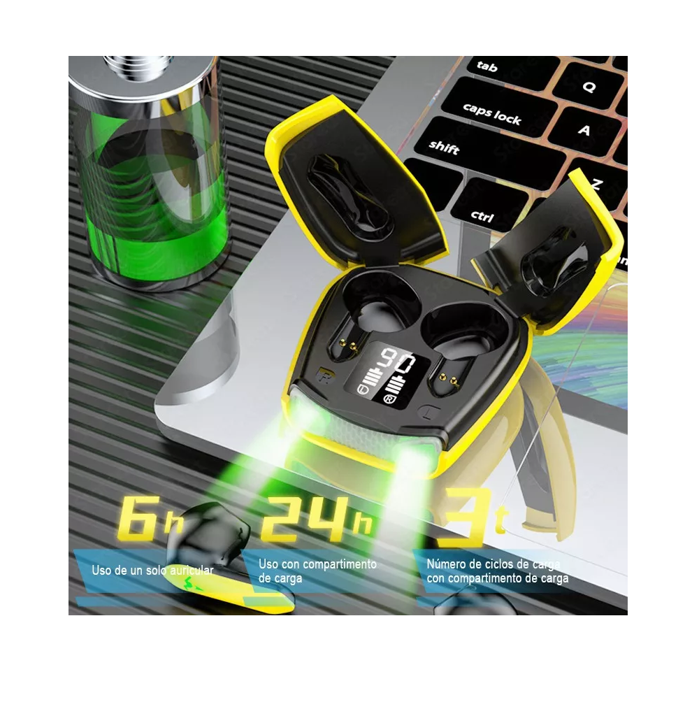 Foto 3 | Audífonos Gamer Bluetooth 5.2 Estéreo Pantalla Digit Amarillo