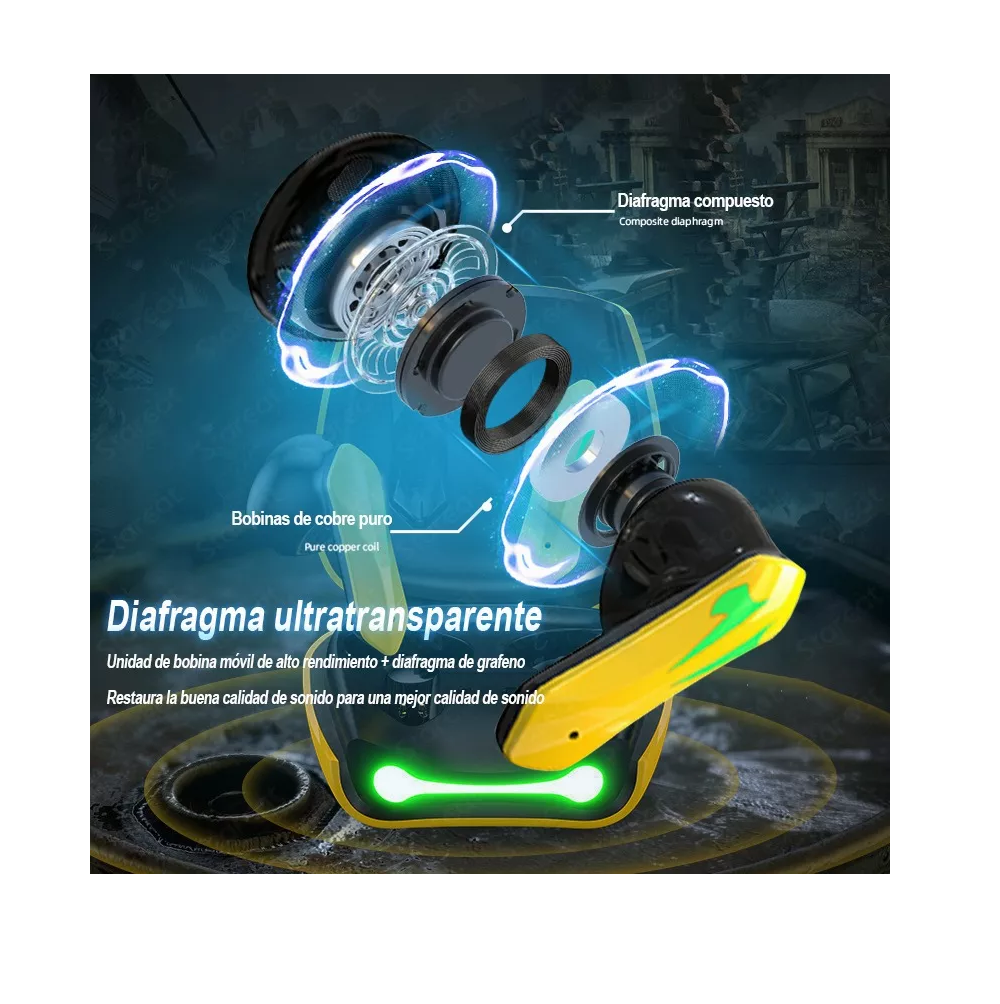 Foto 5 | Audífonos Gamer Bluetooth 5.2 Estéreo Pantalla Digit Amarillo
