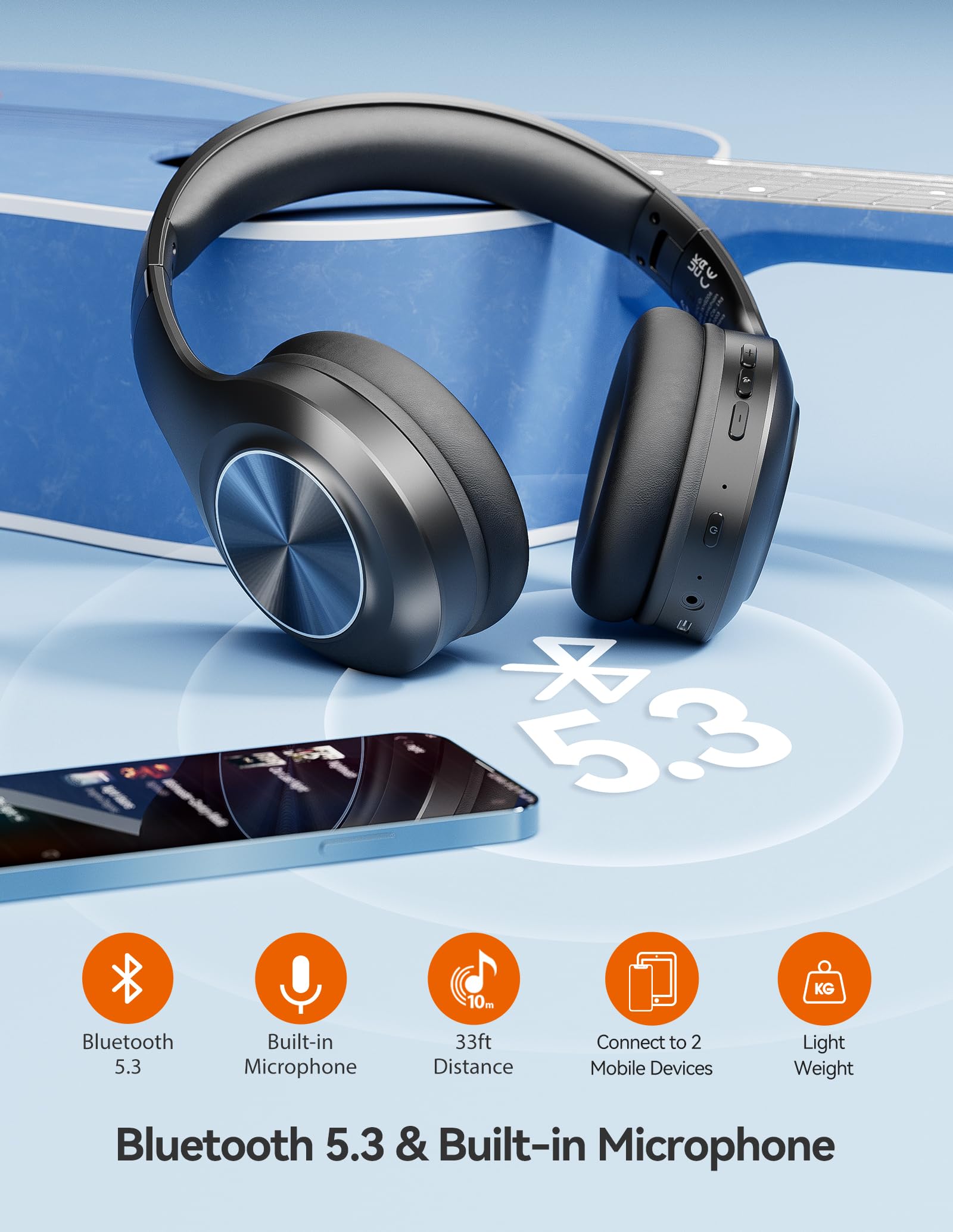Foto 5 | Venta Internacional - Auriculares Bluetooth Tecknet Over Ear 65h Playtime Con Micrófono