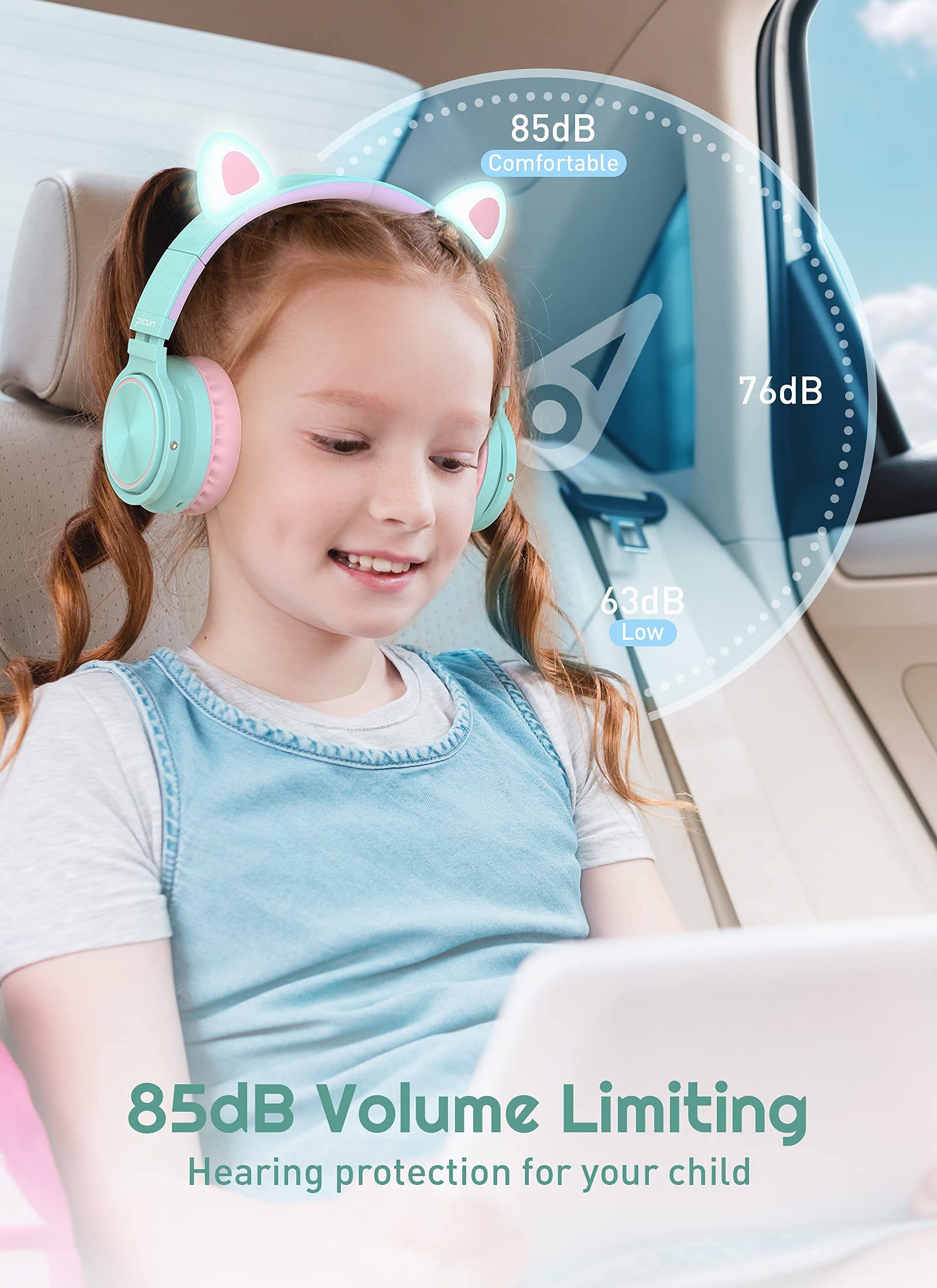 Foto 5 pulgar | Venta Internacional - Auriculares Bluetooth Para Niños Picun Cat Ears Inalámbricos 85db Púrpura