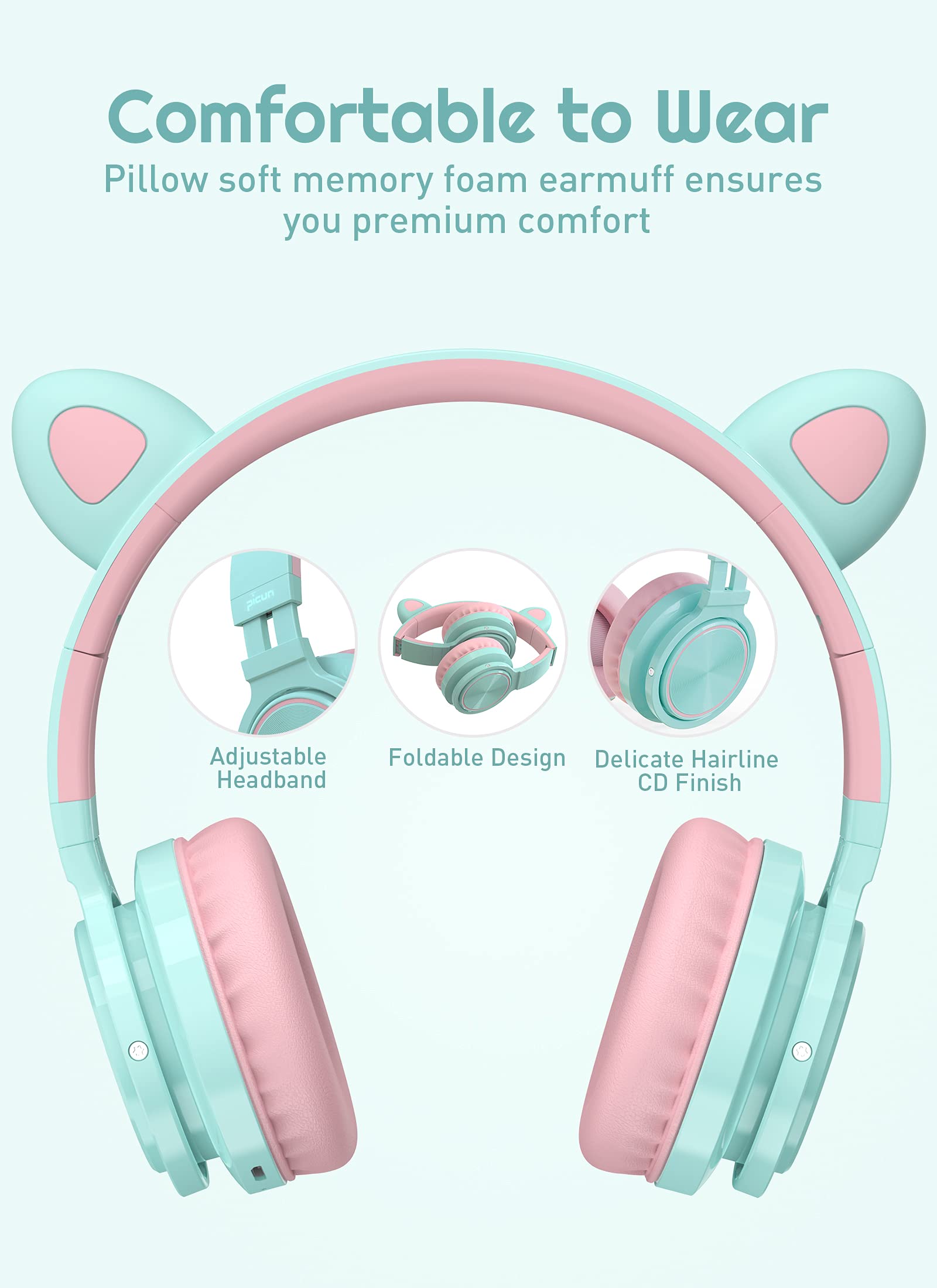 Foto 7 pulgar | Venta Internacional - Auriculares Bluetooth Para Niños Picun Cat Ears Inalámbricos 85db Púrpura