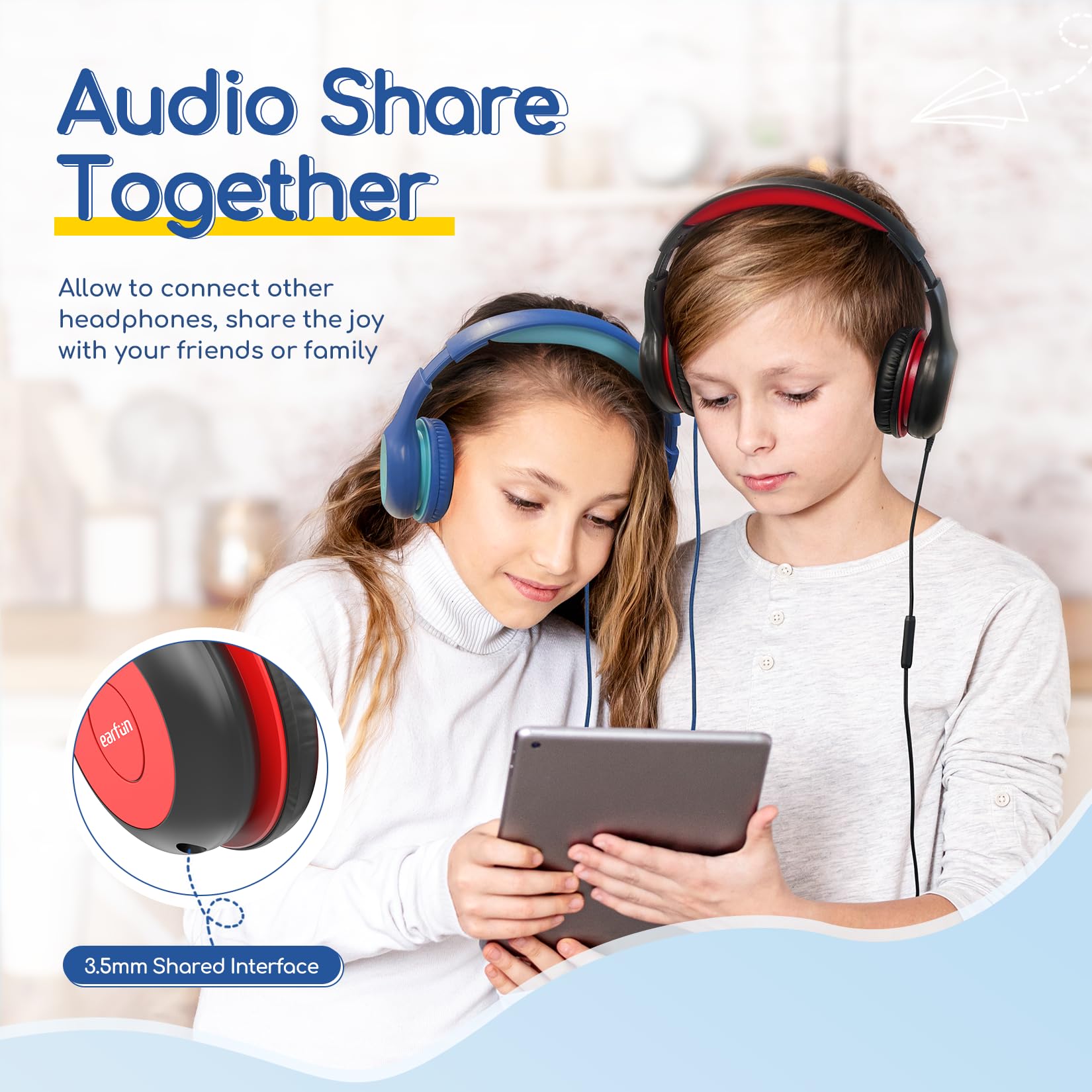 Foto 7 | Auriculares Earfun K1 Kids con Cable y Micrófono 85/94 db Negros - Venta Internacional