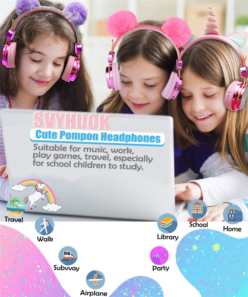 Foto 7 pulgar | Venta Internacional - Auriculares Bluetooth Svyhuok Pompon Kids Para Niñas/niños Con M