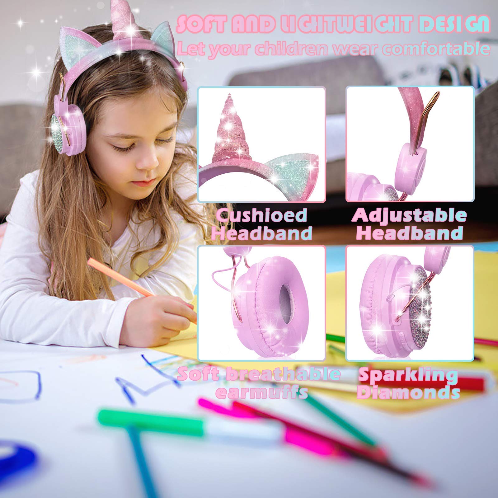 Foto 4 pulgar | Auriculares Inalámbricos Svyhuok Unicorn Cat Ear Kids Pink - Venta Internacional