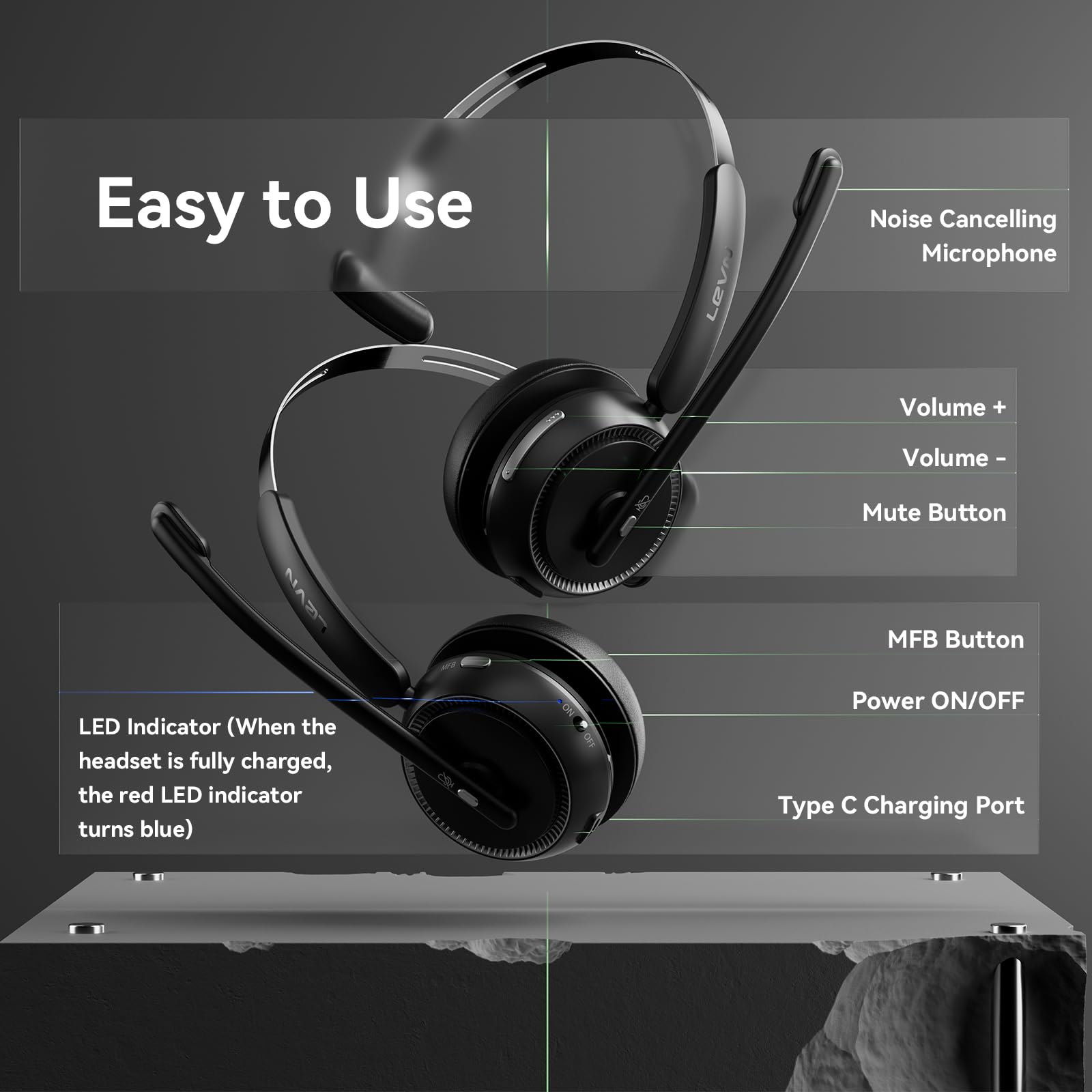 Foto 8 pulgar | Venta Internacional - Auriculares Inalámbricos Levn Con Micrófono Bluetooth V5.2 65 Horas